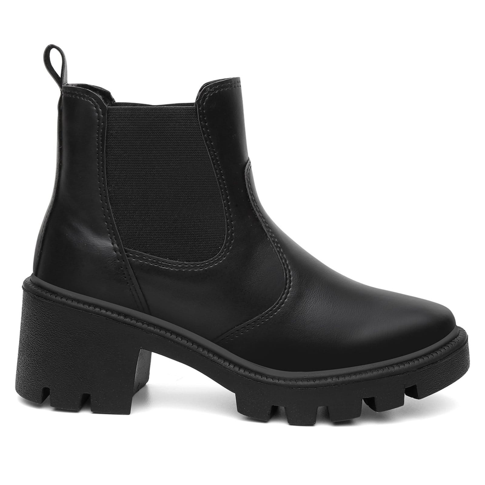 Vista 2 Coturno Feminino Anna Andrade Bota Chelsea Cano Baixo Elástico Salto Grosso Tendência Anna Andrade preto