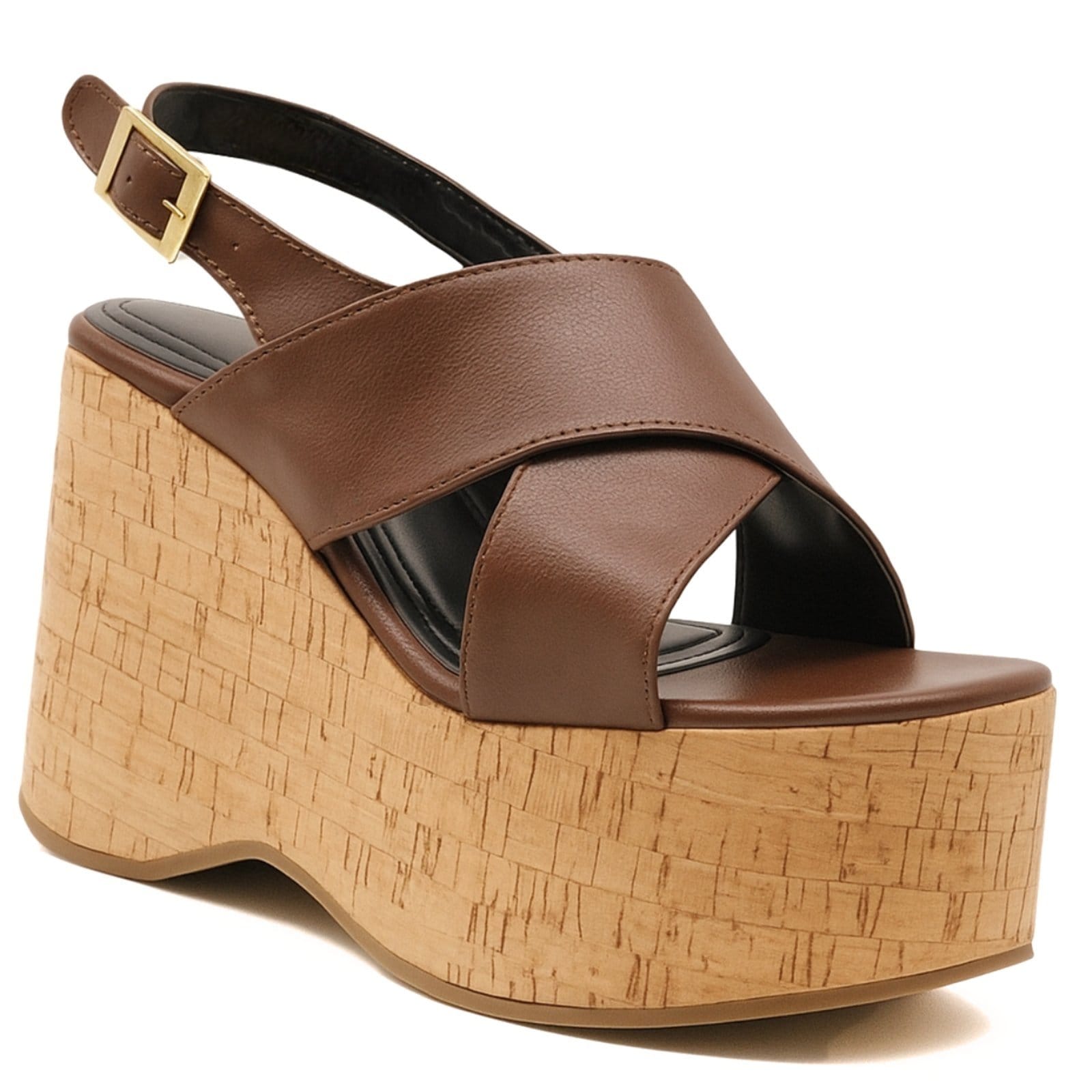 Sandália Feminina Anabela Plataforma Alta de Cortiça Cacau 182175
