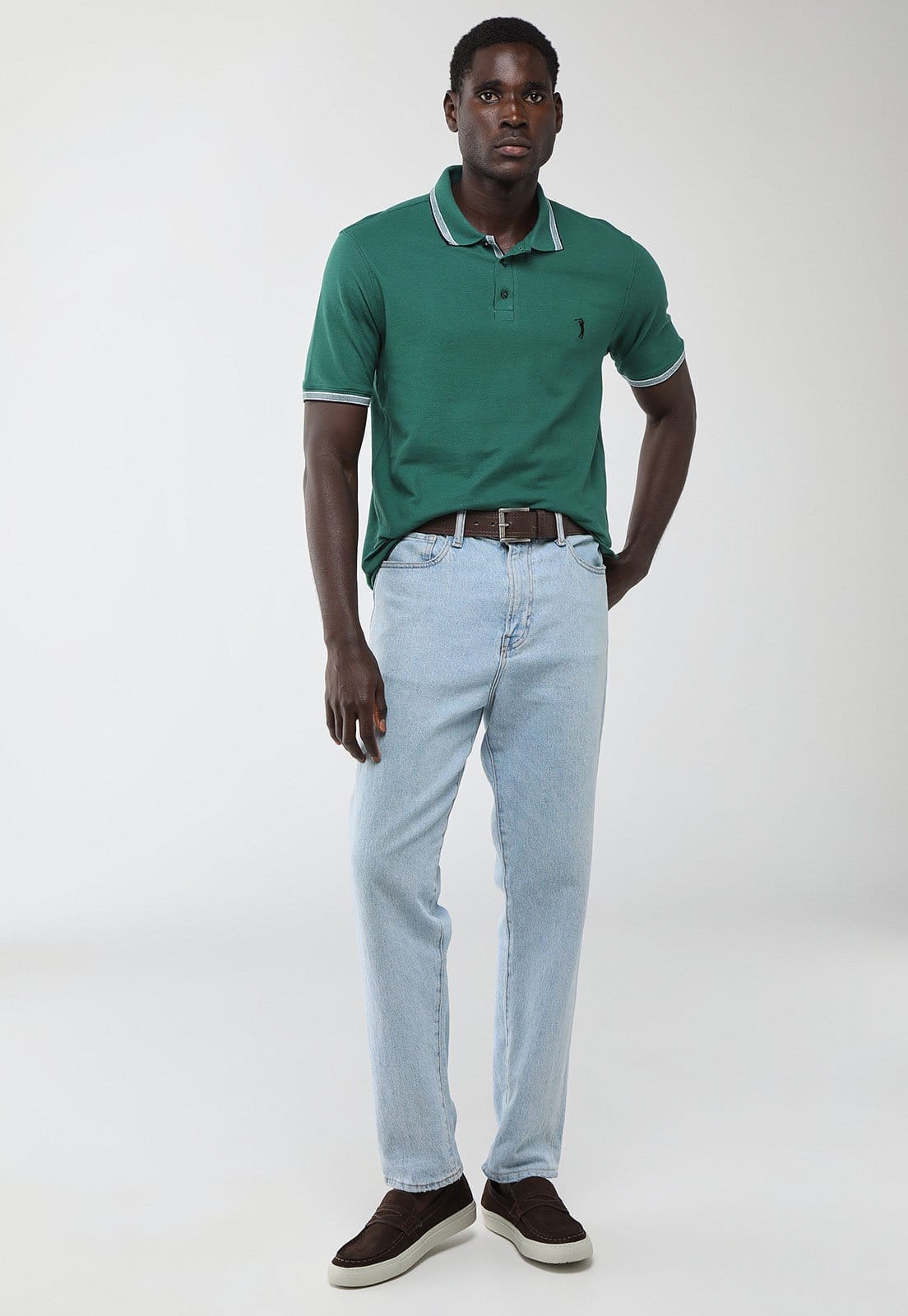 Vista 2 Polo Masculina Aleatory Gola Contraste Aleatory verde