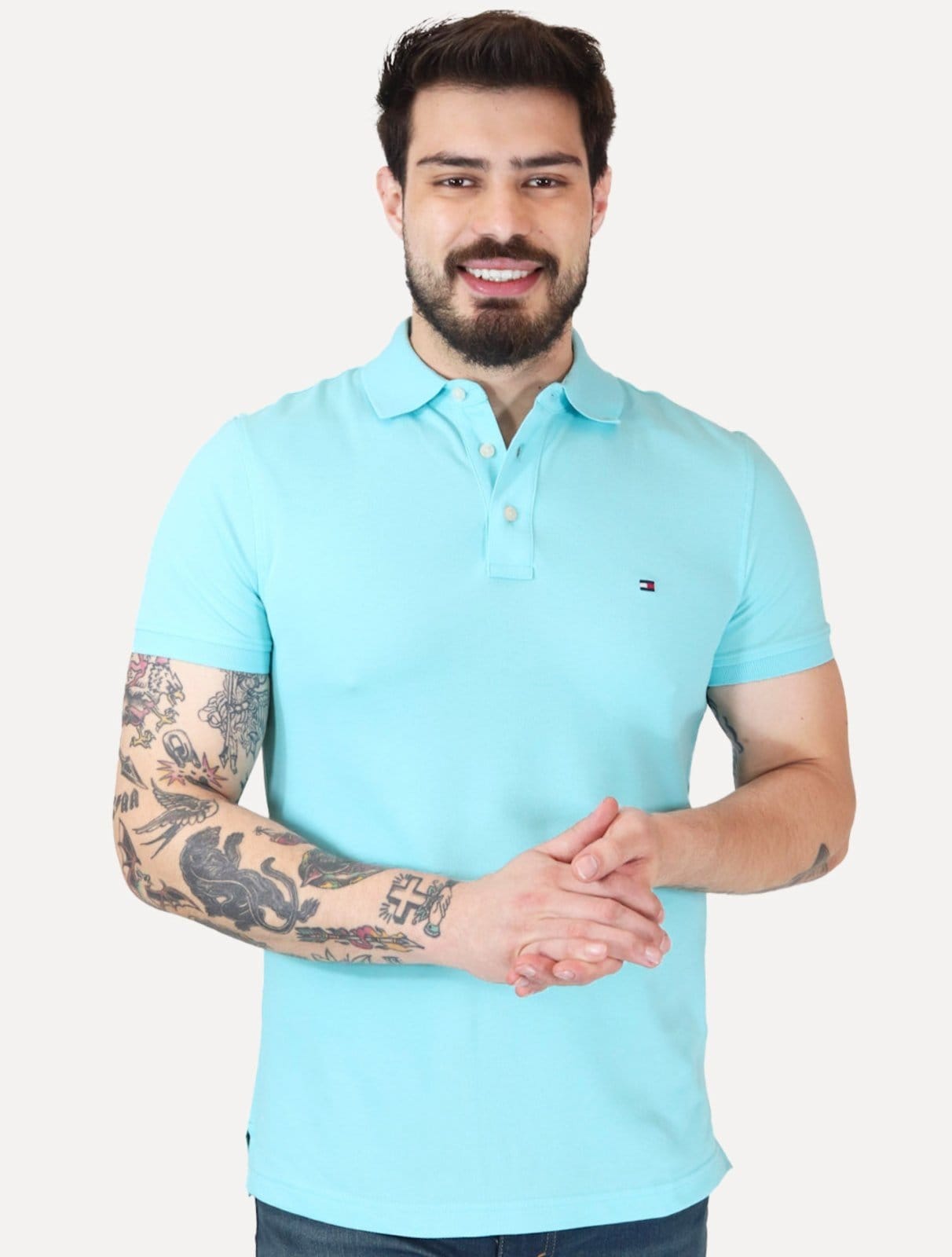 Polo Tommy Hilfiger Masculina Slim Piquet 1985 Dewy Claro