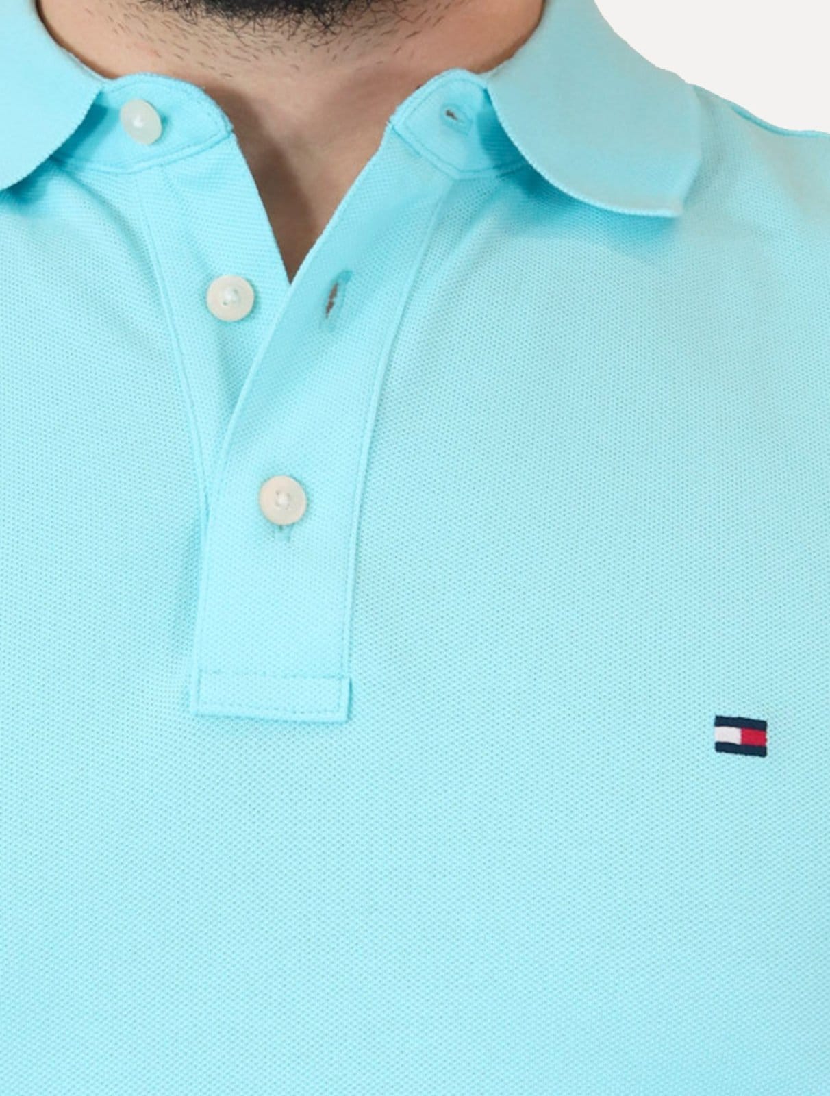 Vista 2 Polo Tommy Hilfiger Masculina Slim Piquet 1985 Dewy Claro Tommy Hilfiger azul