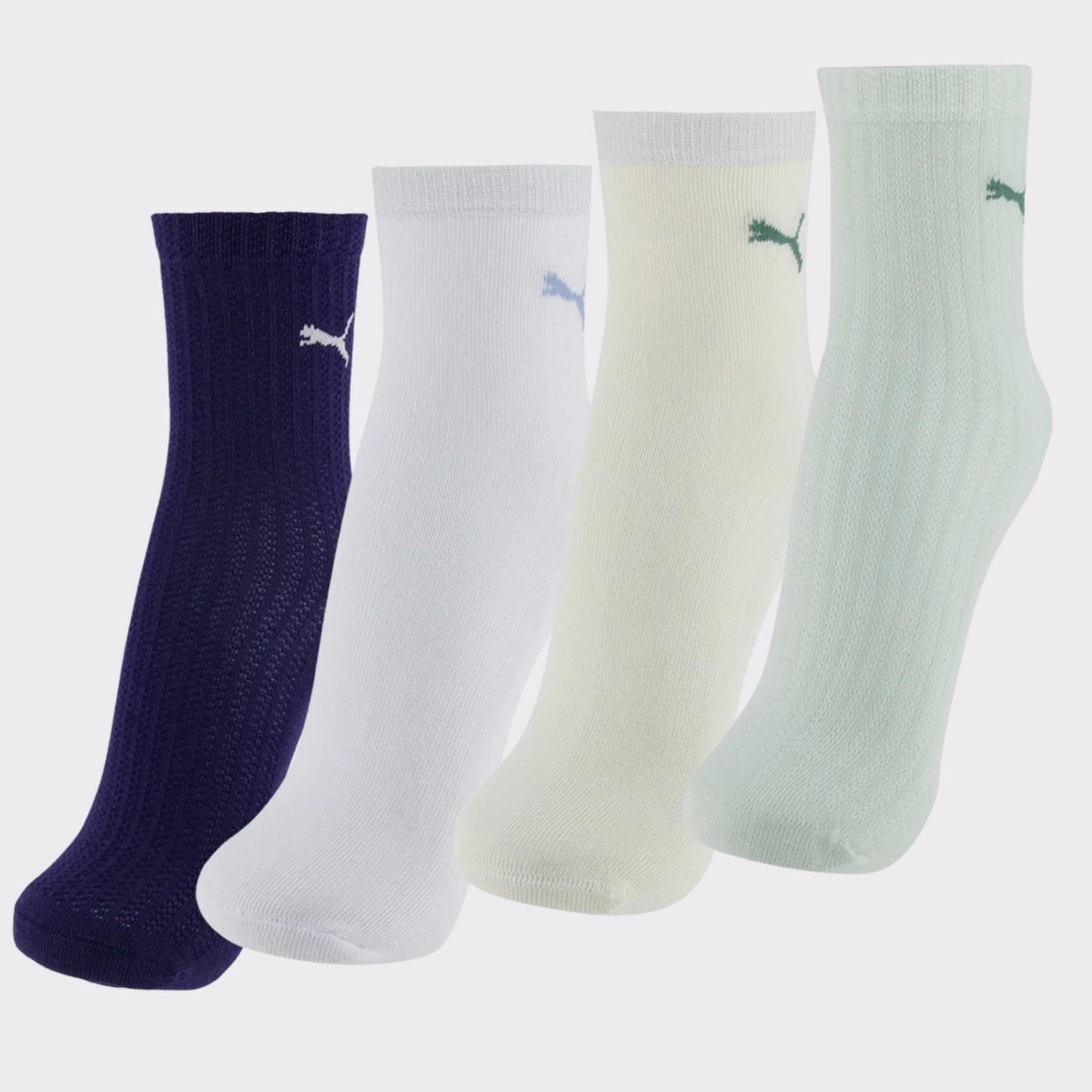 Kit Meia Puma Cano Médio 4 Pares Feminina Branca e Marinho e e Off White - 2