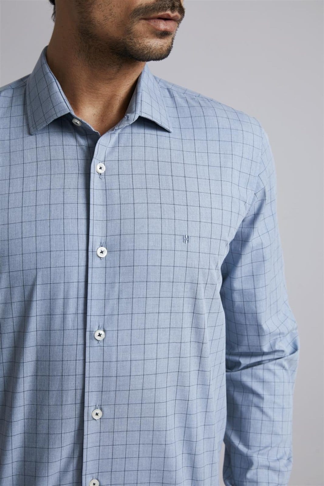 Vista 2 HIGHSTIL Camisa Algodão Egípcio Slim Fit Listrada Claro HIGHSTIL azul