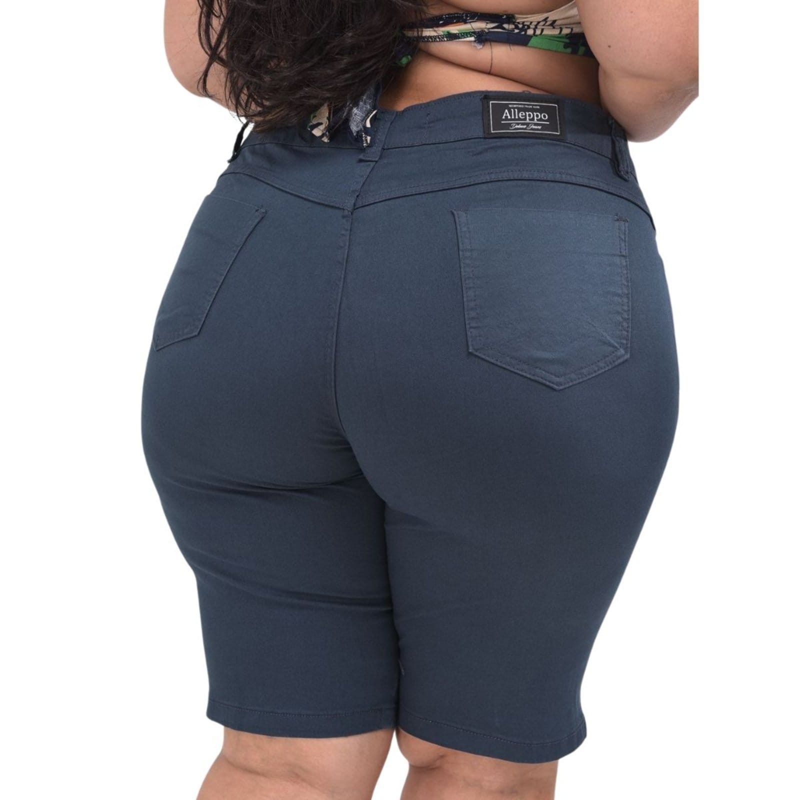 Vista 2 Bermuda Feminina Jeans Loka Plus Size Marinho Sarja Jeans Loka azul/azul marinho azul