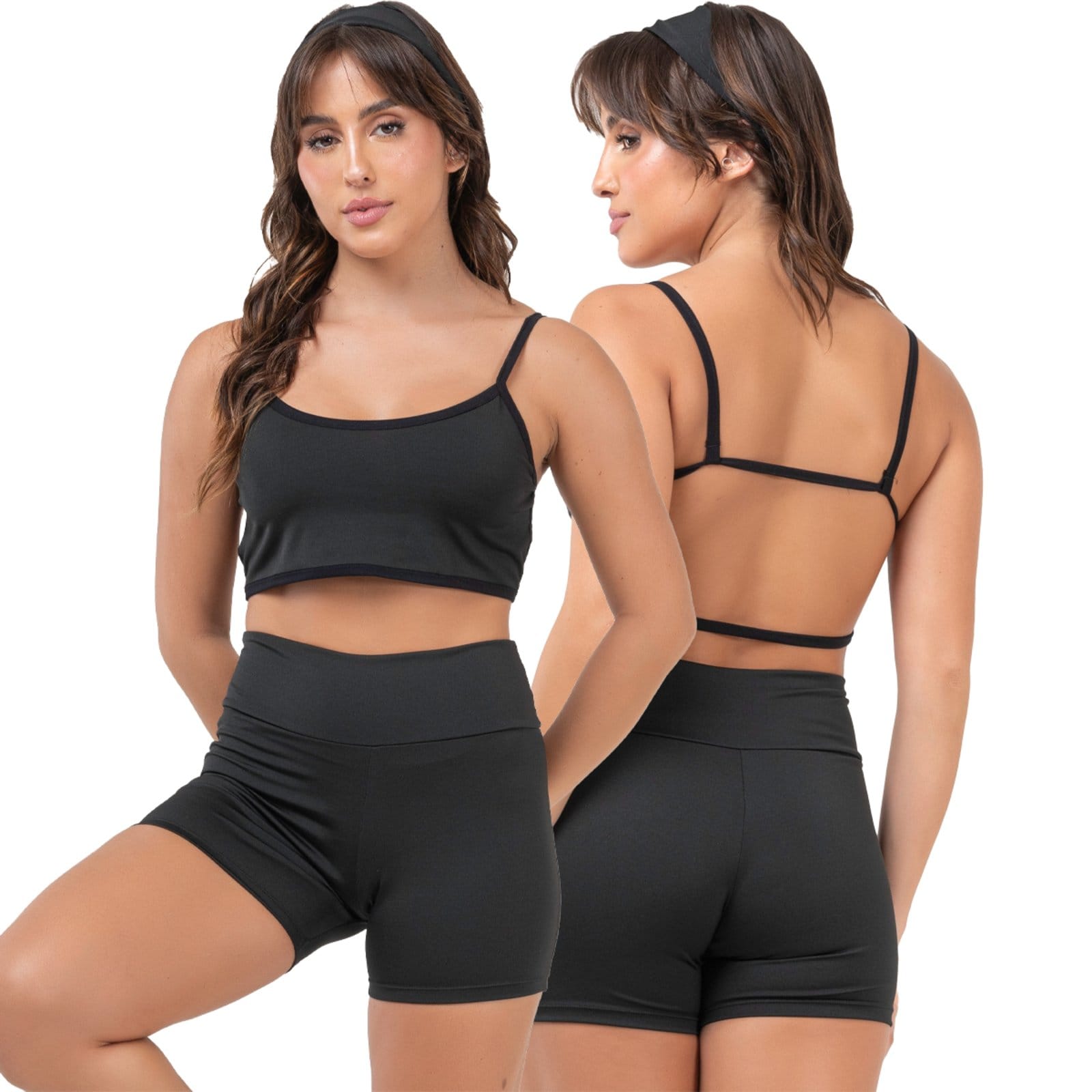 Conjunto Fitness Top Alcinha e Short Curto Cós Alto em Suplex de Academia 124+023