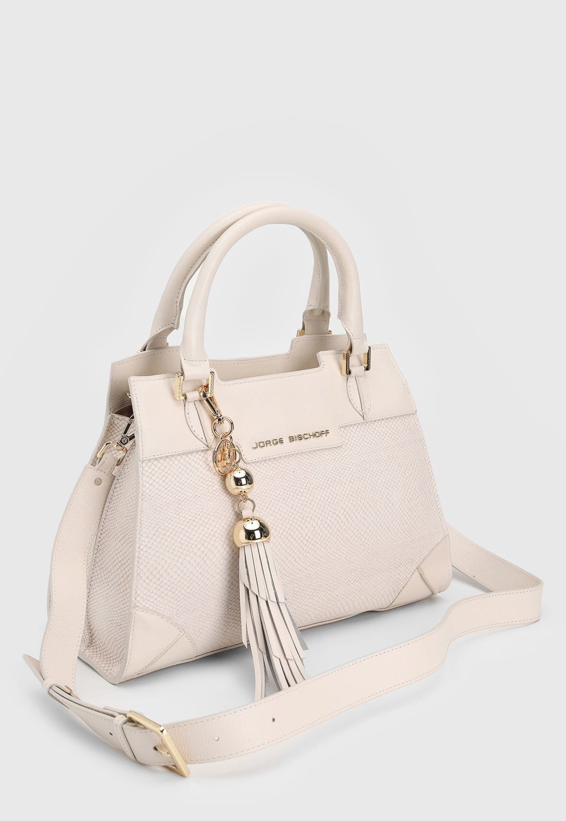 Vista 2 Bolsa Tiracolo Feminina Jorge Bischoff Texturizada Branca Jorge Bischoff branco