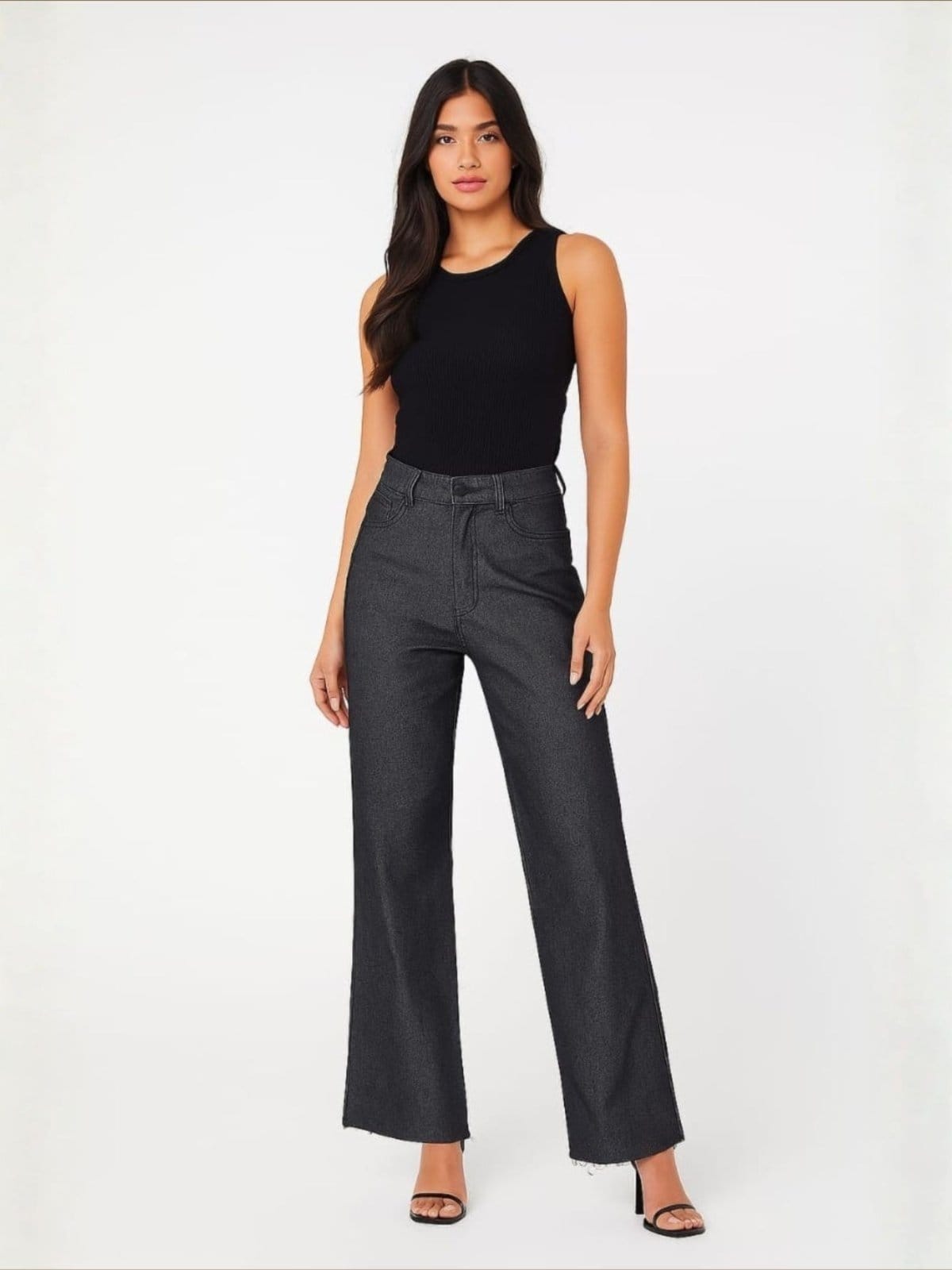 Calça Preta Feminina Wide Leg Pantalona Sarja 100% Algodão