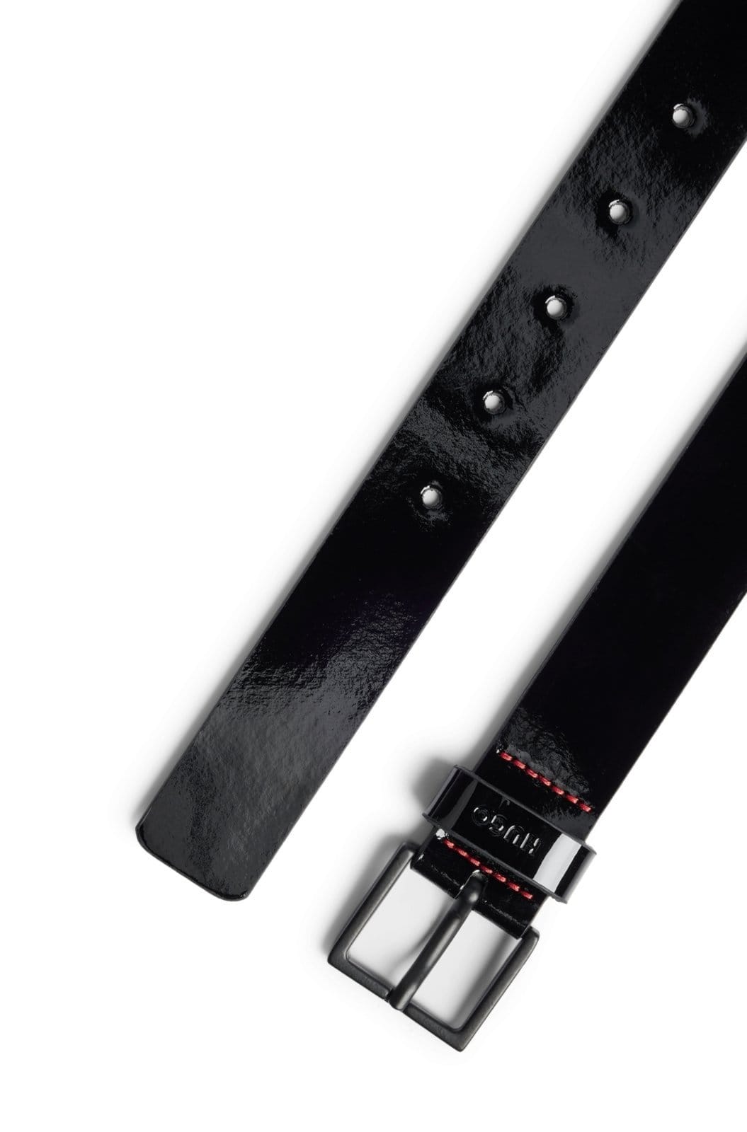 Vista 2 Cinto Em Couro Envernizado Com Fivela Mate E Passante Com A Marca HUGO preto