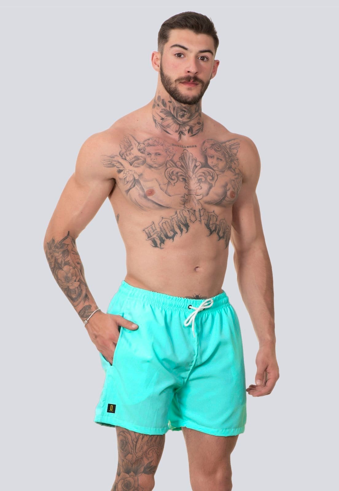 Vista 2 Kit 2 Short Masculino Liso Bermuda Praia Mauricinho Jr Rf110 Preto Lucas Lunny verde