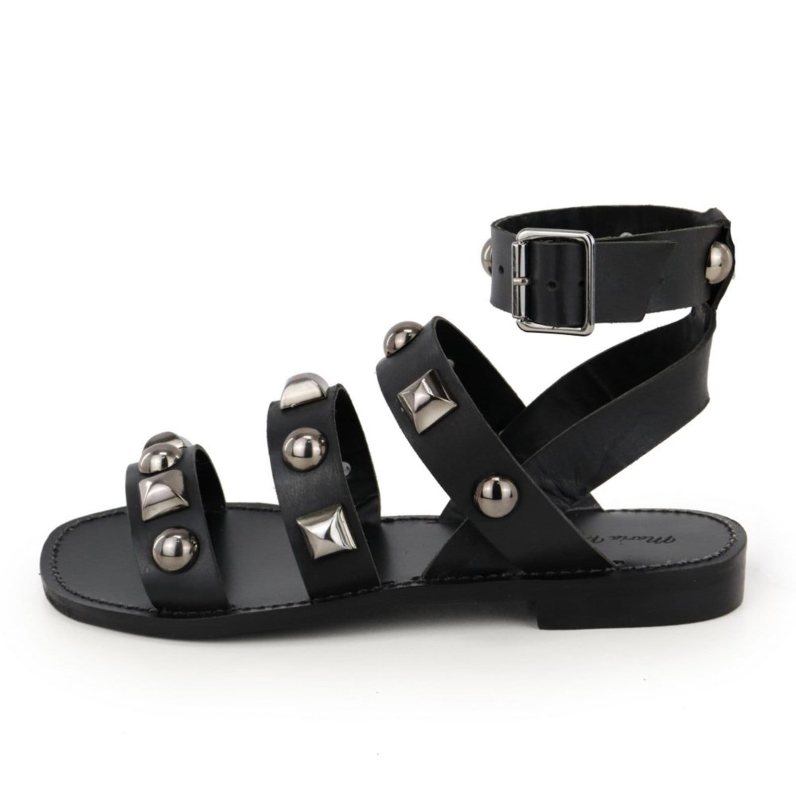 Sandália Rasteira Feminina em Couro Piramide Maria Paula