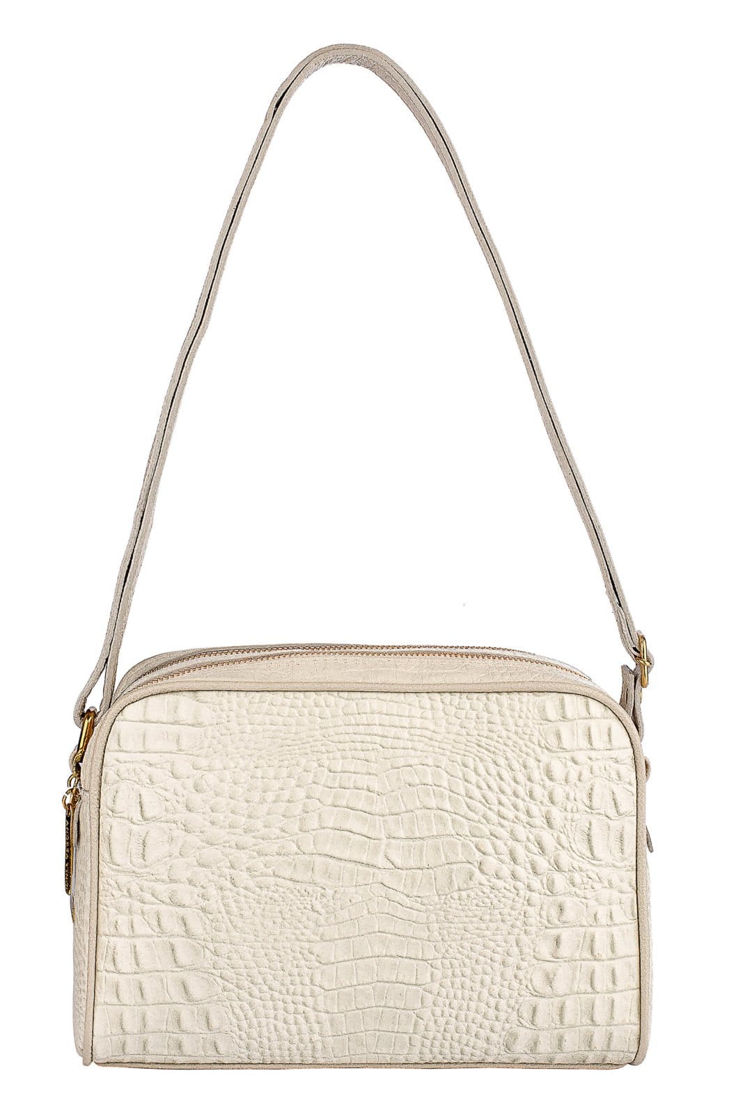 Vista principal Bolsa quadrada de couro croco Daiana - Marfim Andrea Vinci caramelo