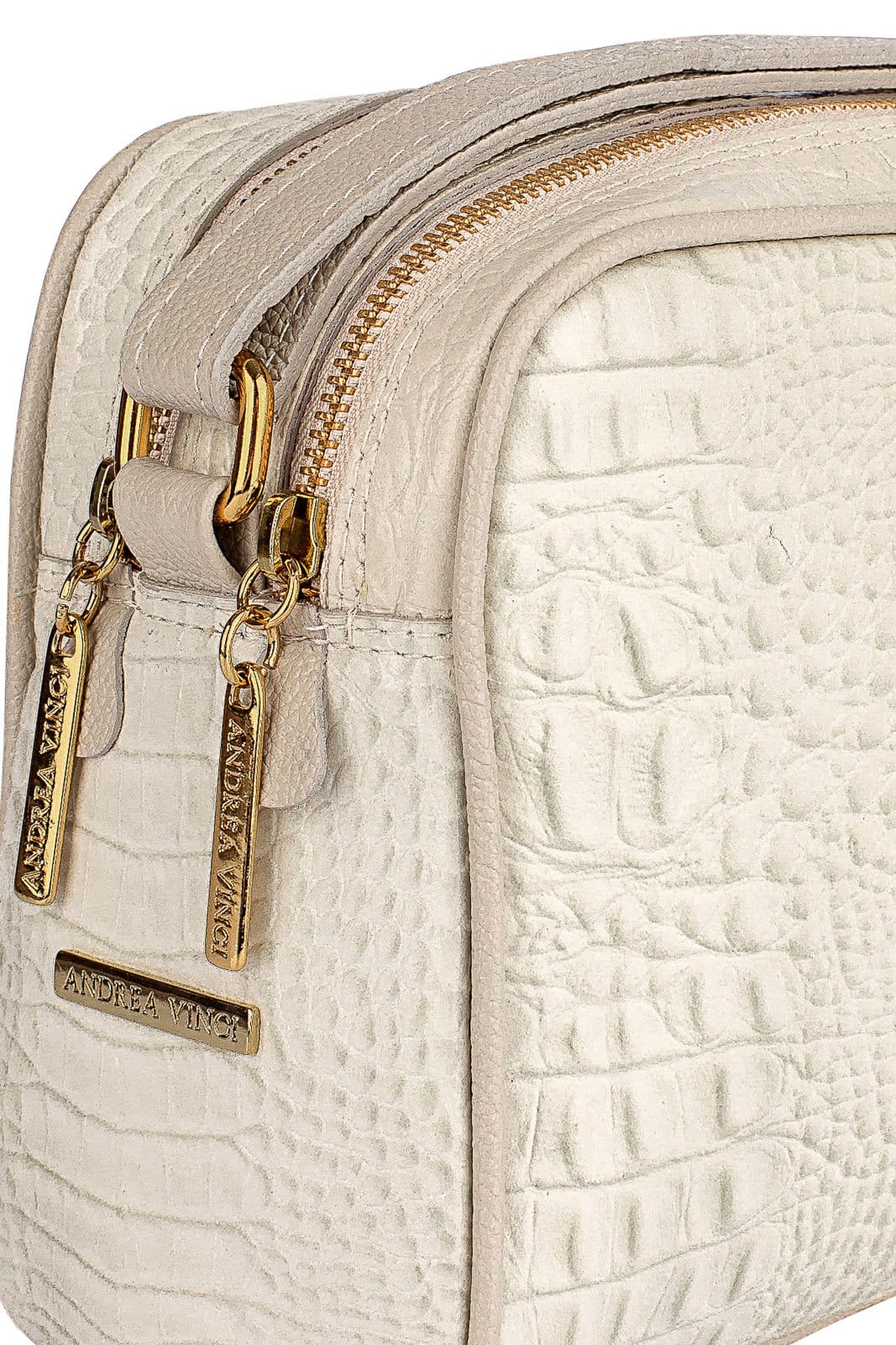 Vista 2 Bolsa quadrada de couro croco Daiana - Marfim Andrea Vinci caramelo