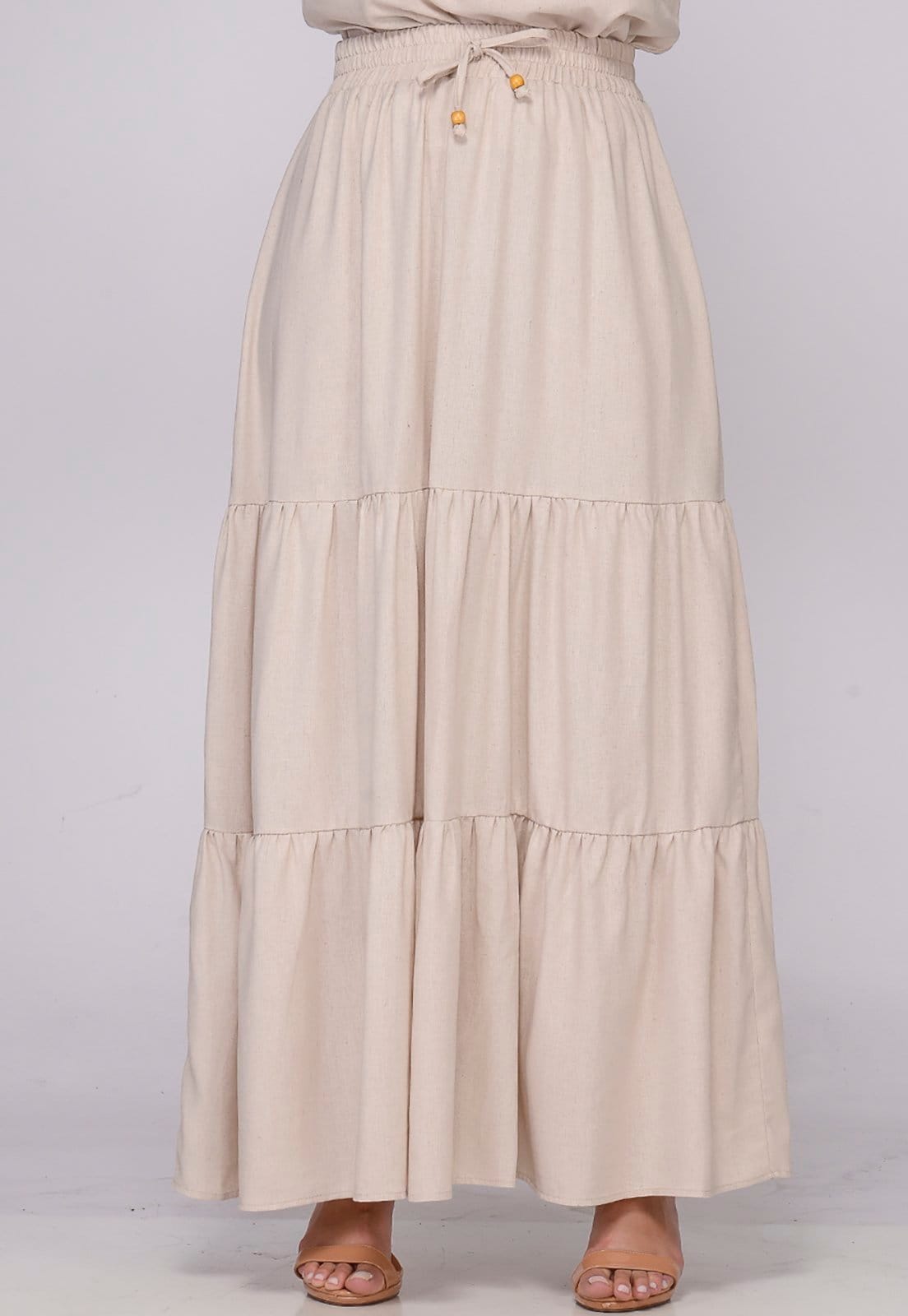 Vista 2 Saia Longa Viscose em Camadas B’Bonnie Luiza B'Bonnie bege