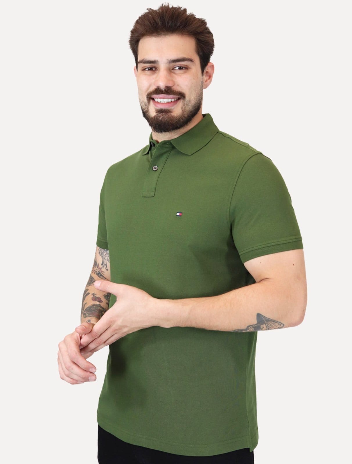 Polo Tommy Hilfiger Masculina Regular Piquet 1985 Verde Musgo