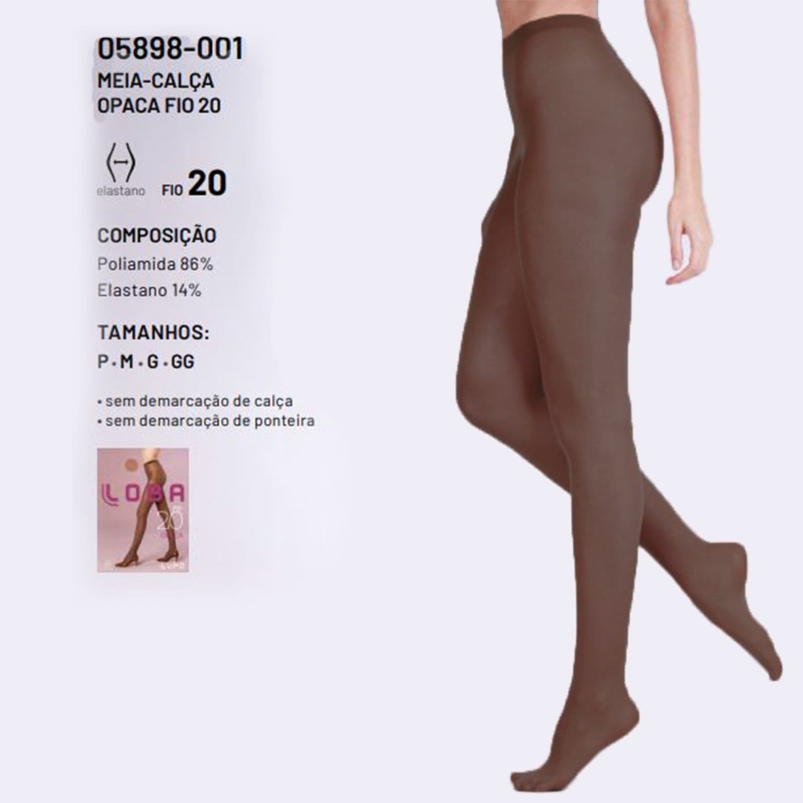 Vista 2 Meia Calça Opaca Loba Com Elastano Fio 20 05898 Lupo preto