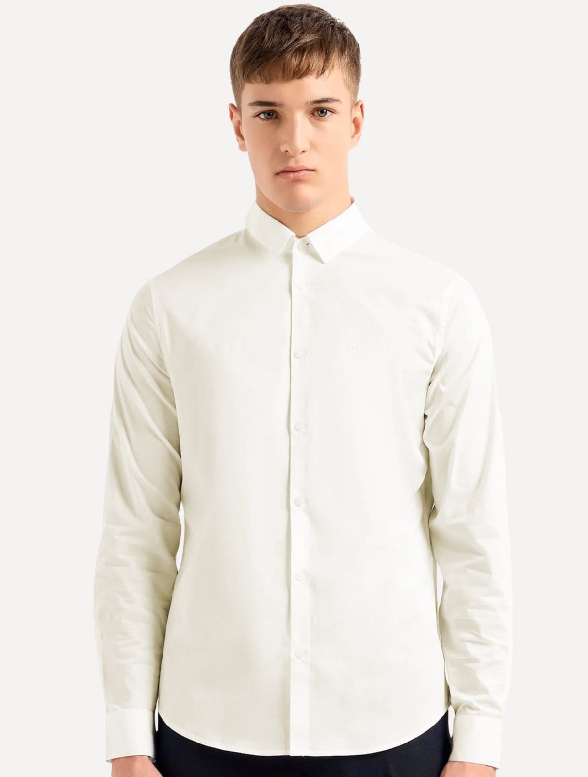 Camisa Armani Exchange Masculina Cotton Slim Fit Mono Logo Off-White