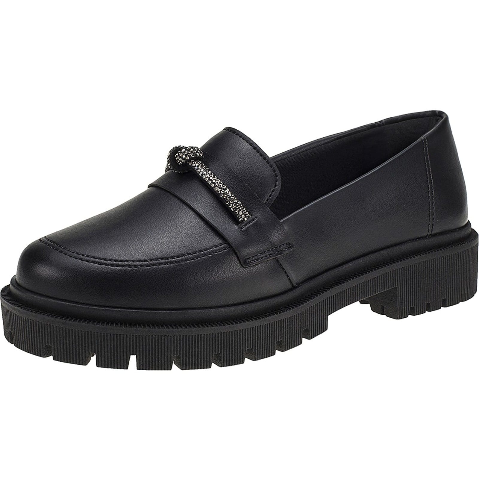 Mocassim Feminino Lóris Shoes Tratorado Bico Redondo com Enfeite Strass Brilho