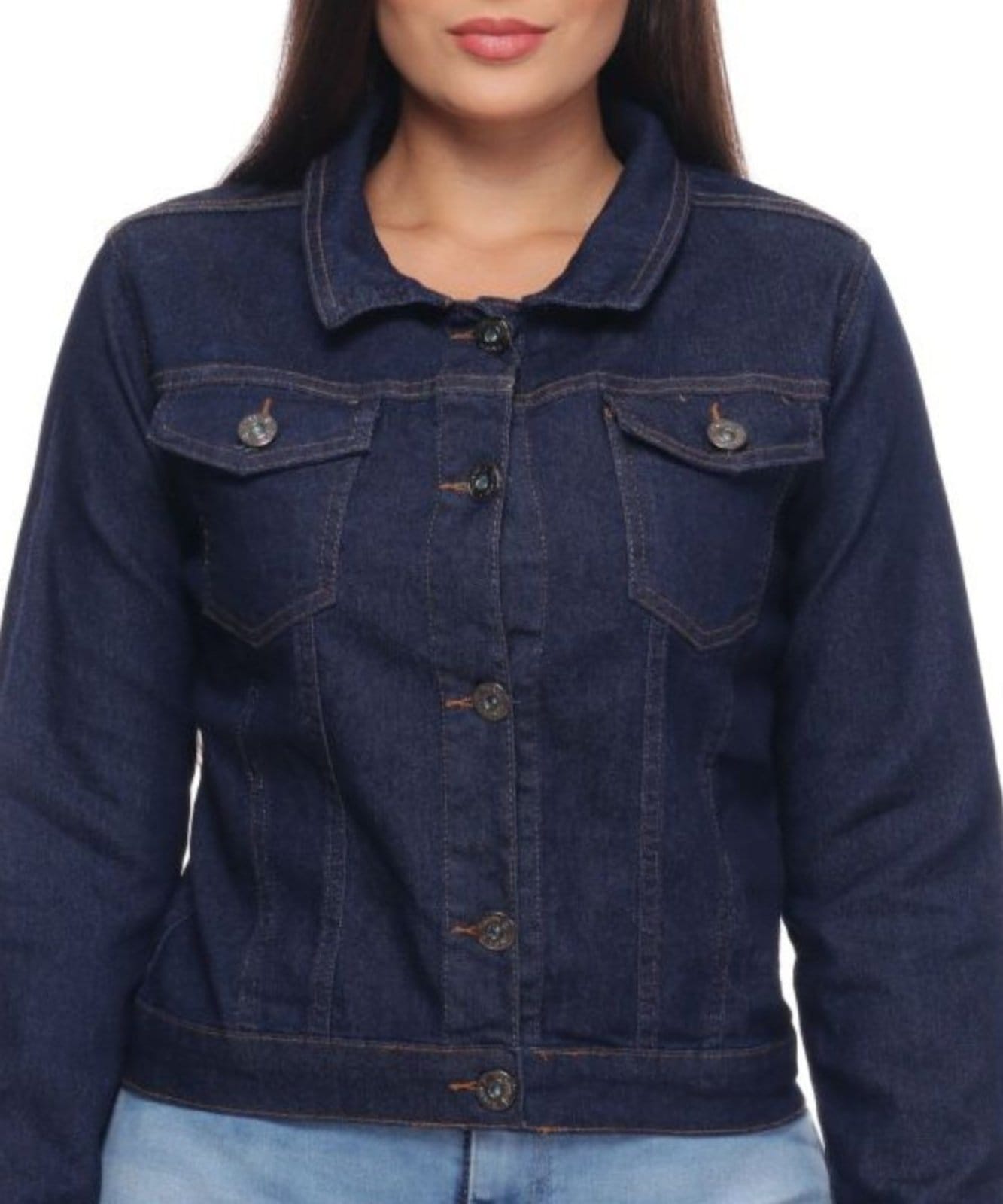 Vista 2 Jaqueta Jeans Feminina Com Bolso Razon Jeans Razon Jeans azul