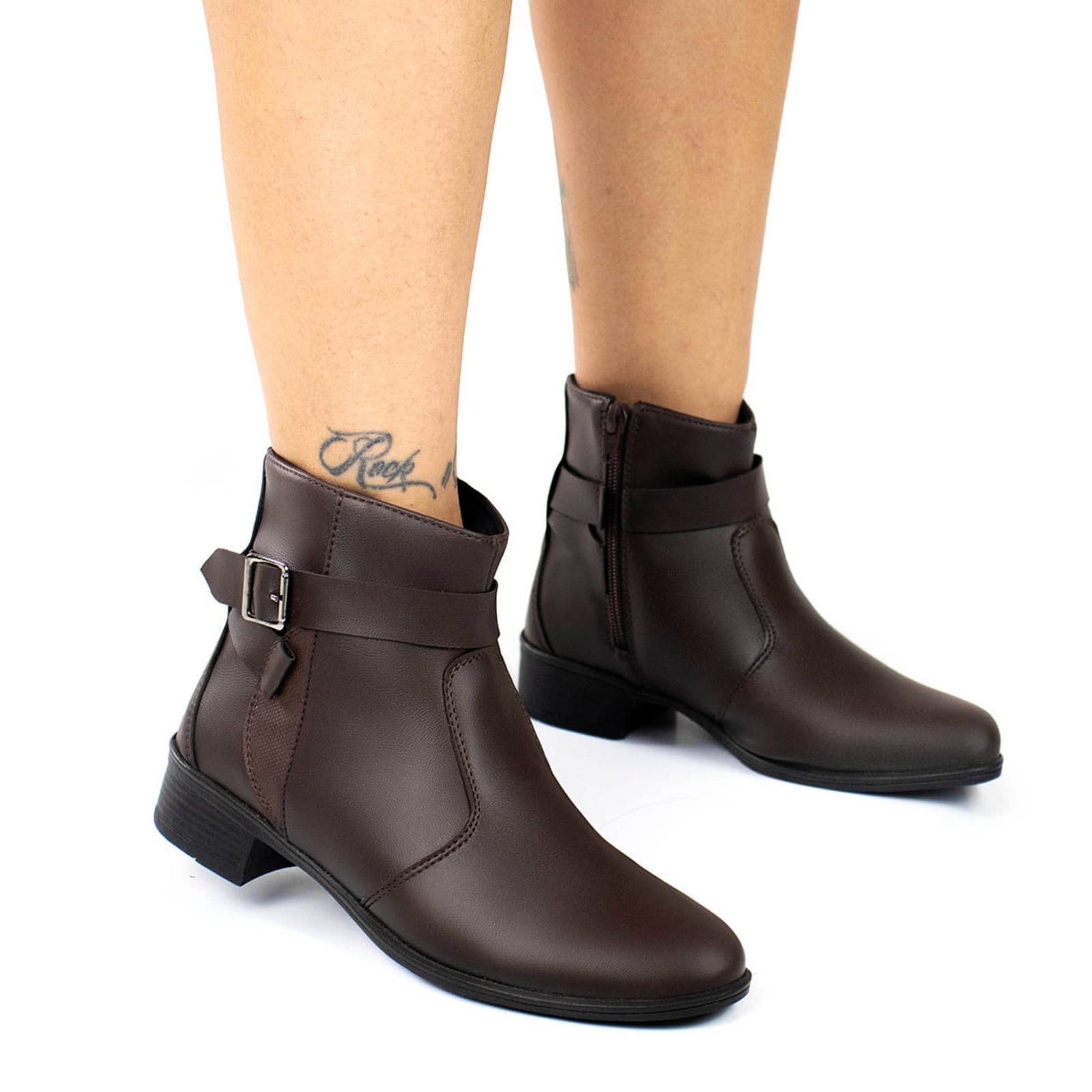 Bota Feminina Bredeni Salto Baixo Cano Curto Zíper Lateral Casual Confortável Dia A Dia Preto