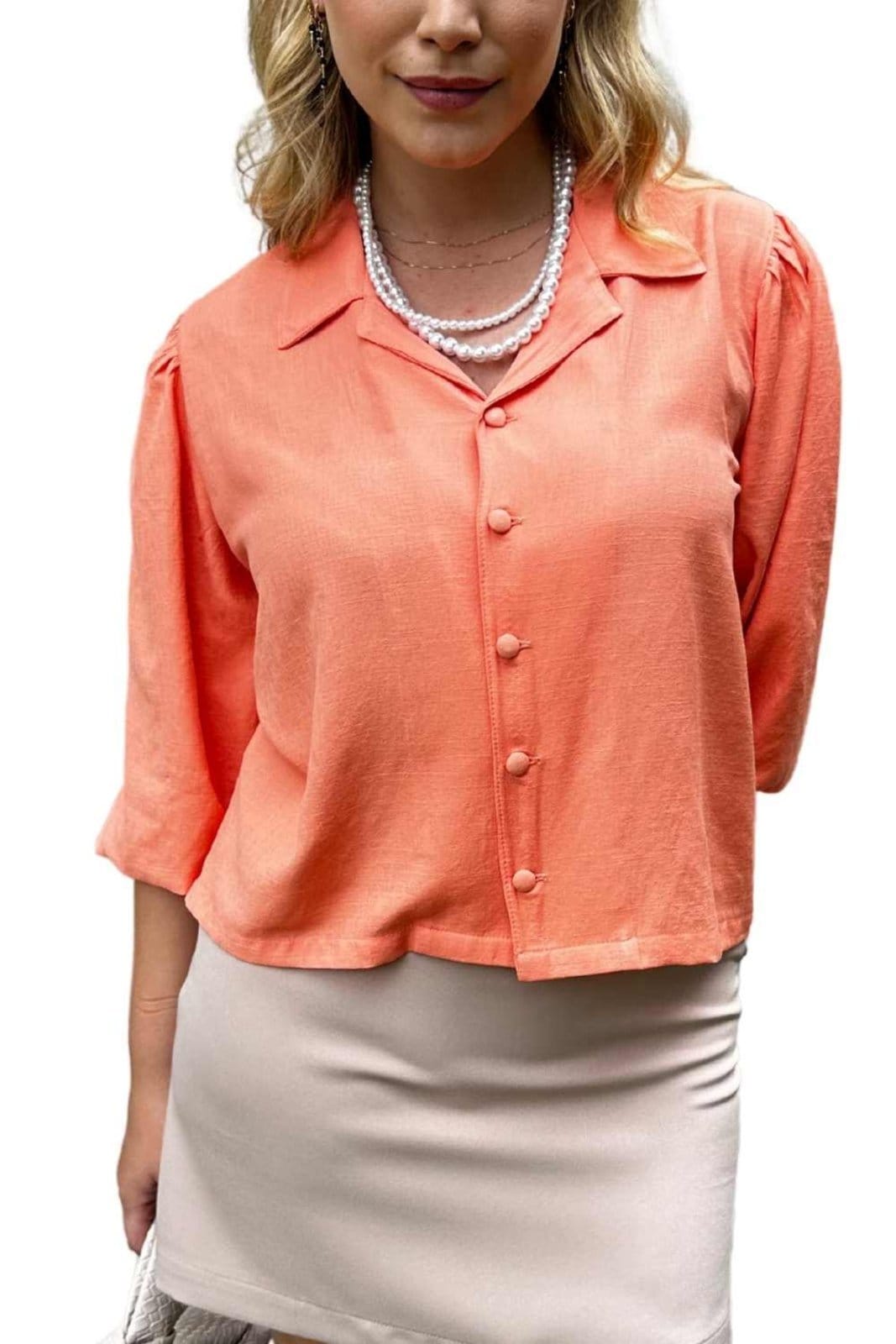 Camisa Vanibele Viscolinho Goiaba