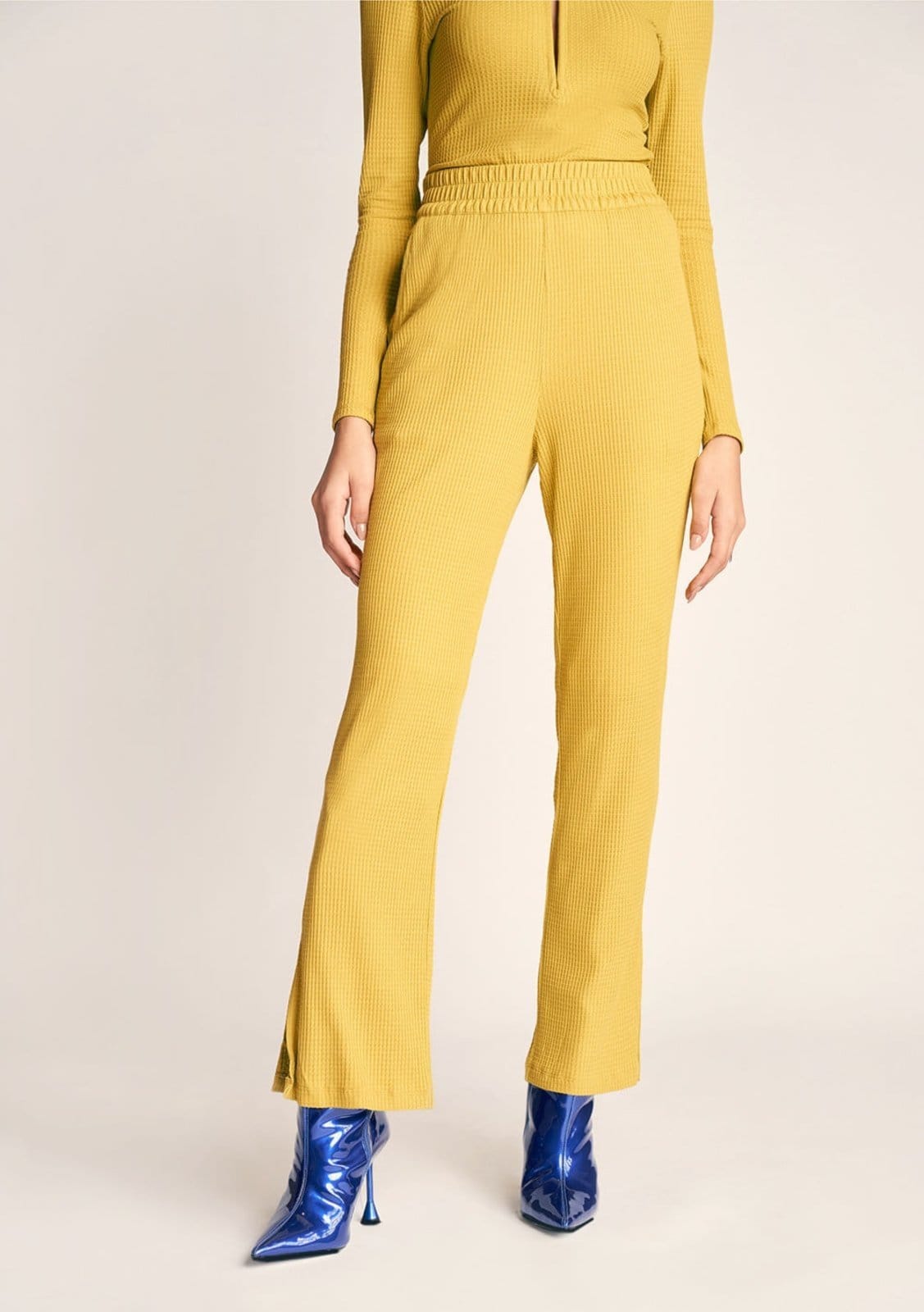 Vista 2 Calca Zinco Reta Cós Elástico Bolso Lateral Zinco verde