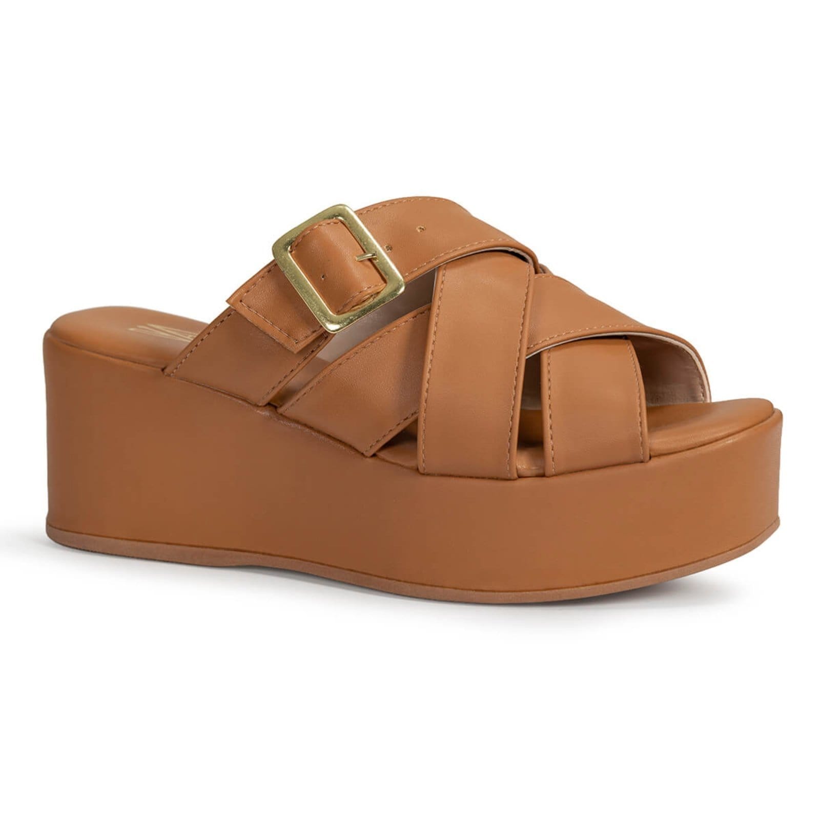 Tamanco Feminino Plataforma Anabela Tiras Cruzadas Confortável Via Angel 103.03 Carvalho