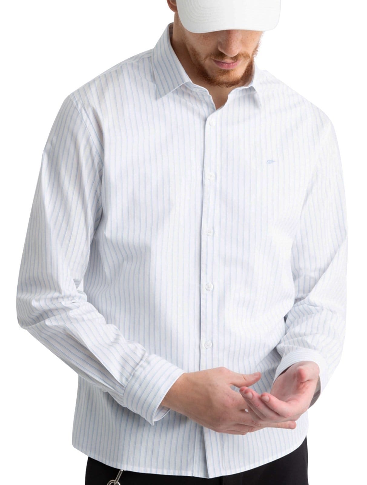 Camisa Ellus Masculina Regular Tricoline Skylight Classic Listrada Branca