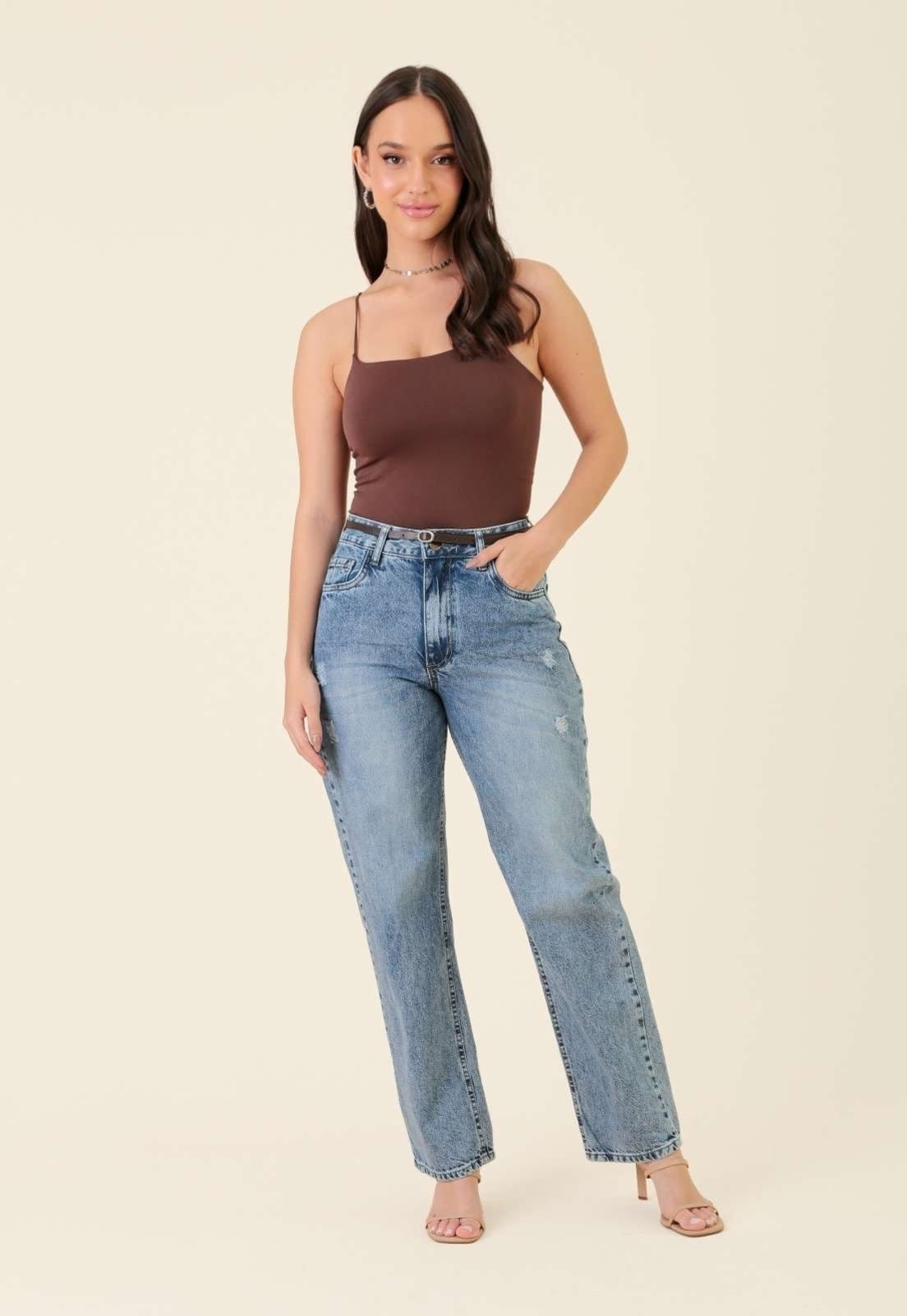 Calça Pop Me Jeans Mom Com Cinto Médio