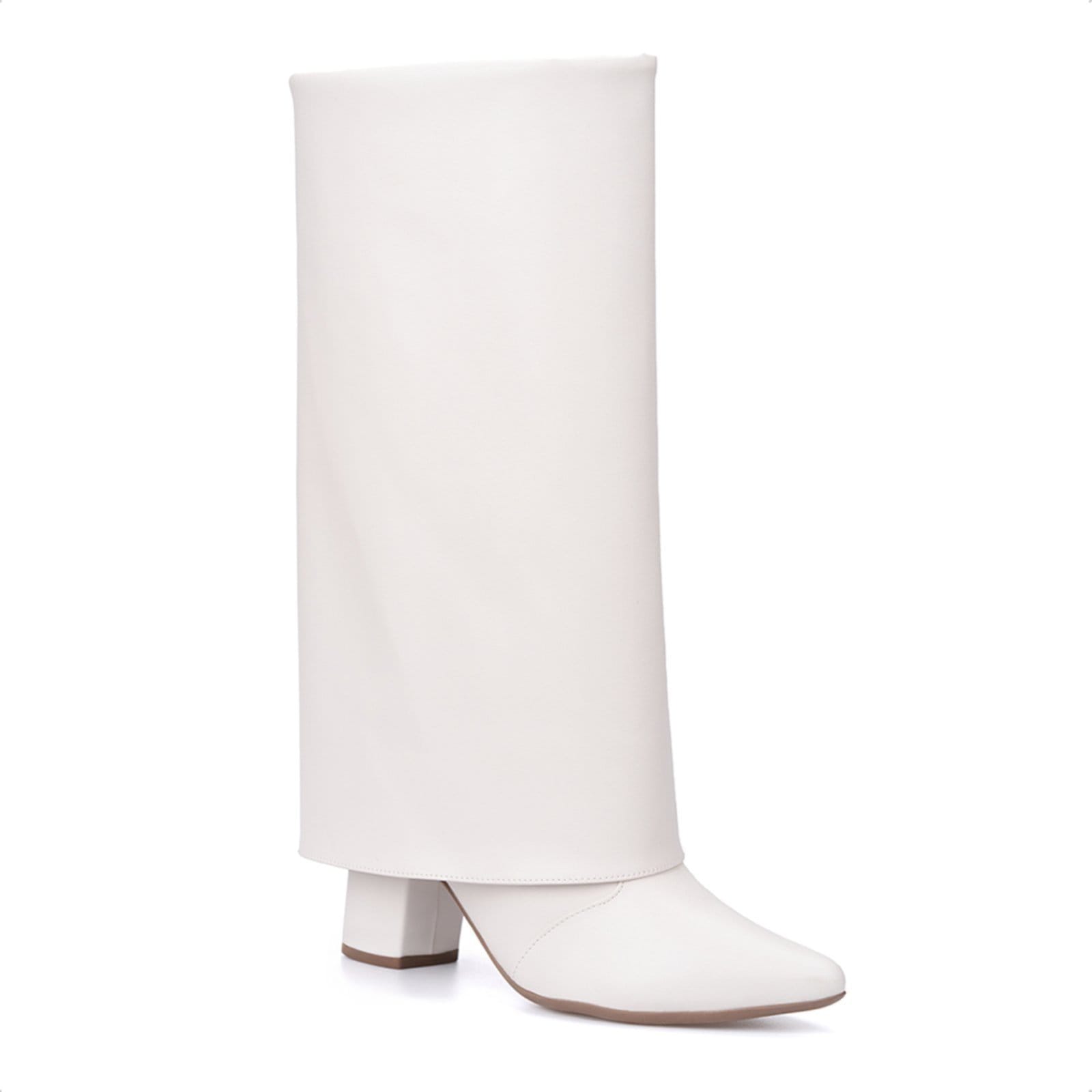 Bota Capa Domidona Feminina Off White Cano Alto Salto Alto Bloco Bico Fino