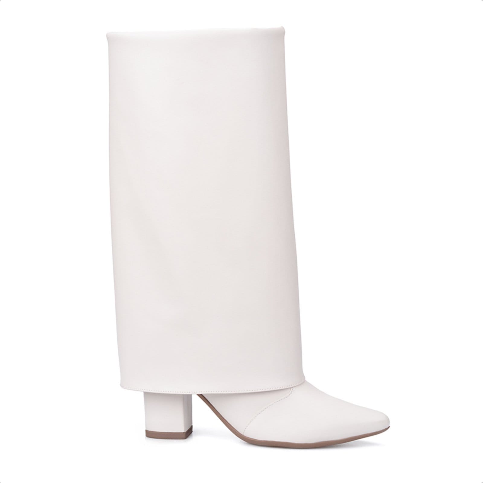 Bota Capa Domidona Feminina Off White Cano Alto Salto Alto Bloco Bico Fino - 2