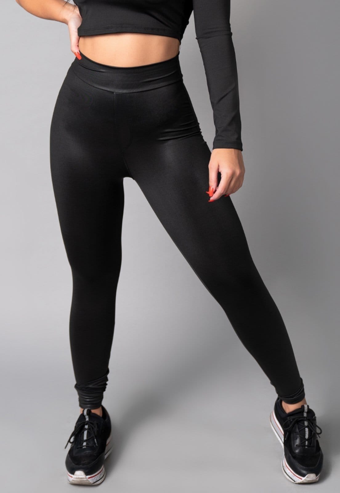 Calça Legging MVB Modas Cirrê Cintura Alta Feminina Preta