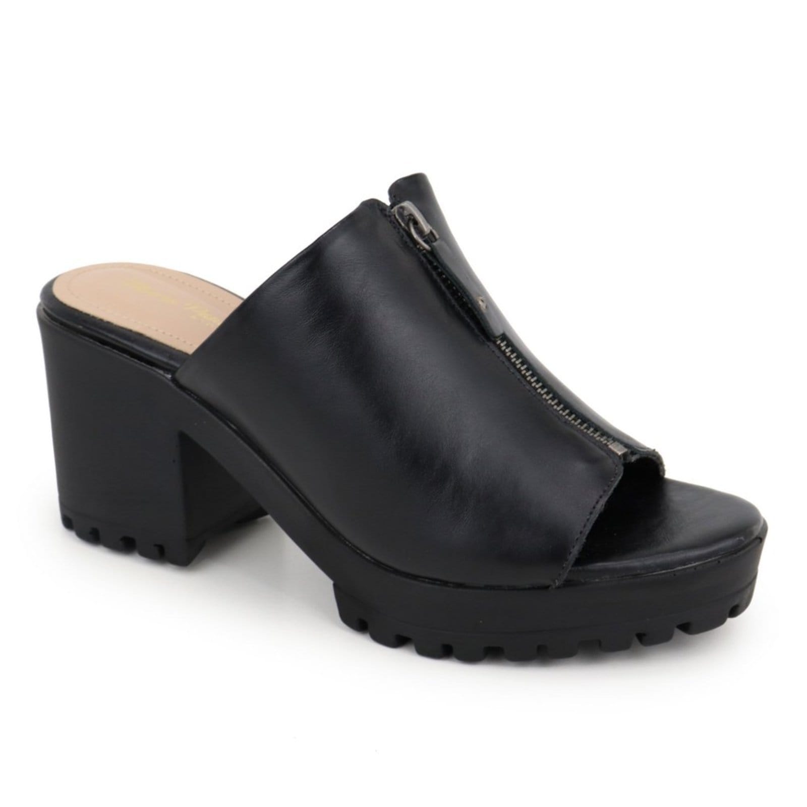 Vista 2 Tamanco Feminino Salto Bloco Zíper Tratorada em Couro Maria Paula MARIA PAULA preto