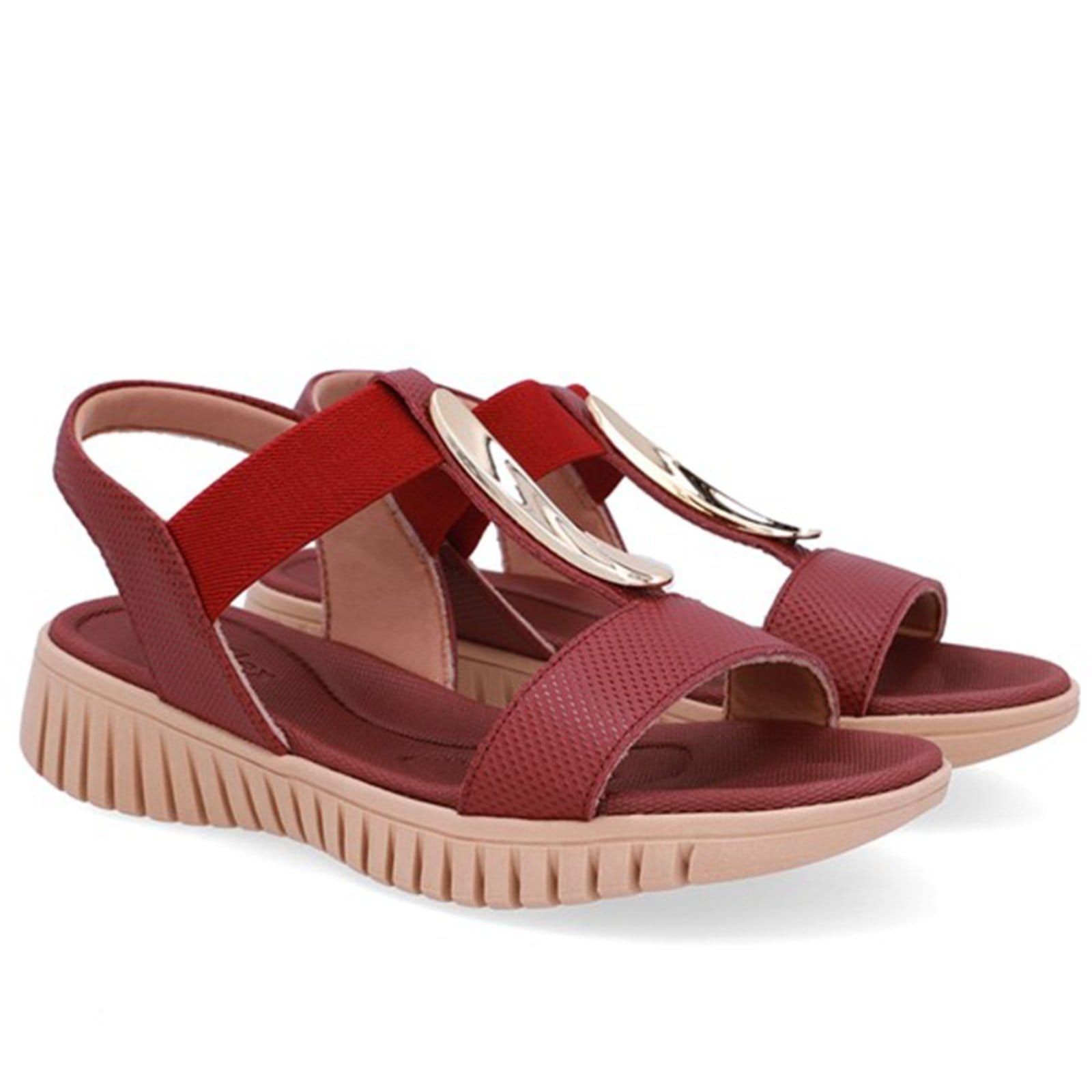 Vista 2 Sandália Enfeite Dourado Couro Usaflex Rebu - 003 Usaflex vermelho