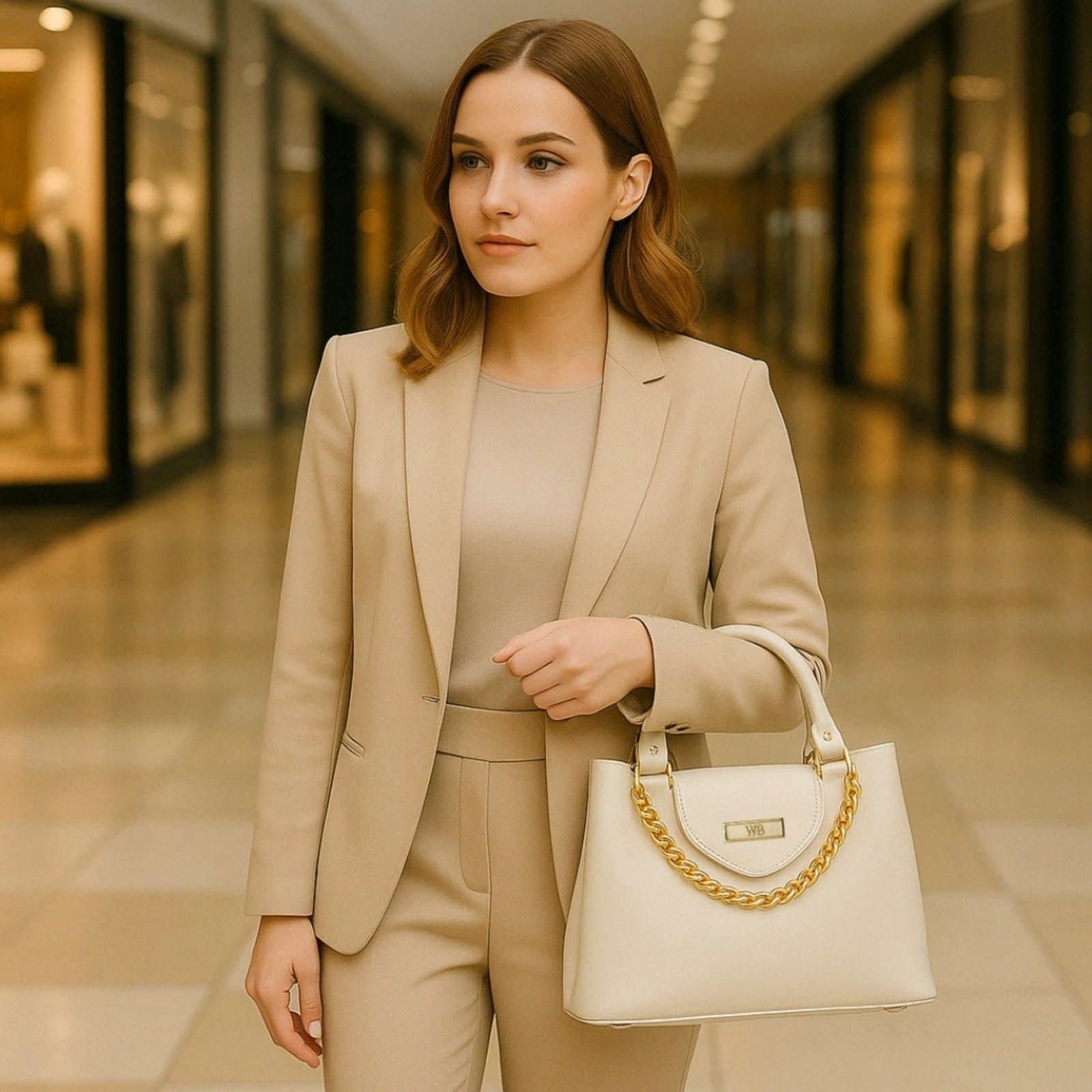 Vista 2 Bolsa Tiracolo Feminina Willibags Detalhe Corrente + Alça Transversal - Gelo WILLIBAGS off-white