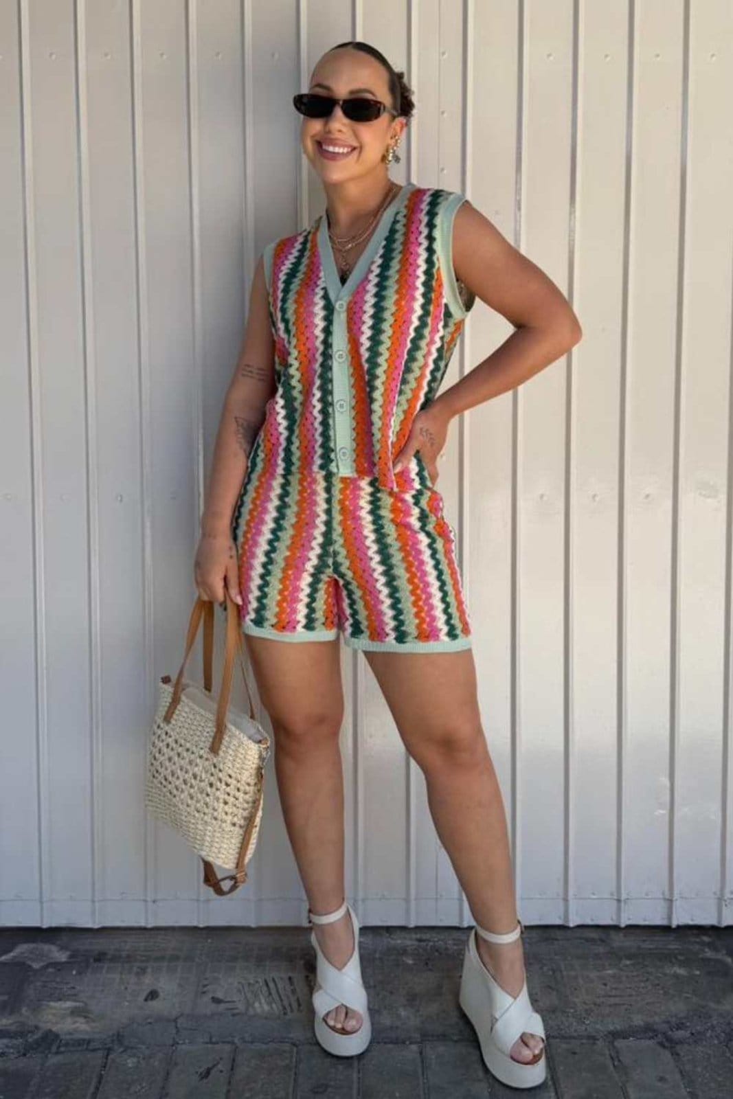 Vista 2 Short Vanibele Tricot Listrado Vanibele estampado