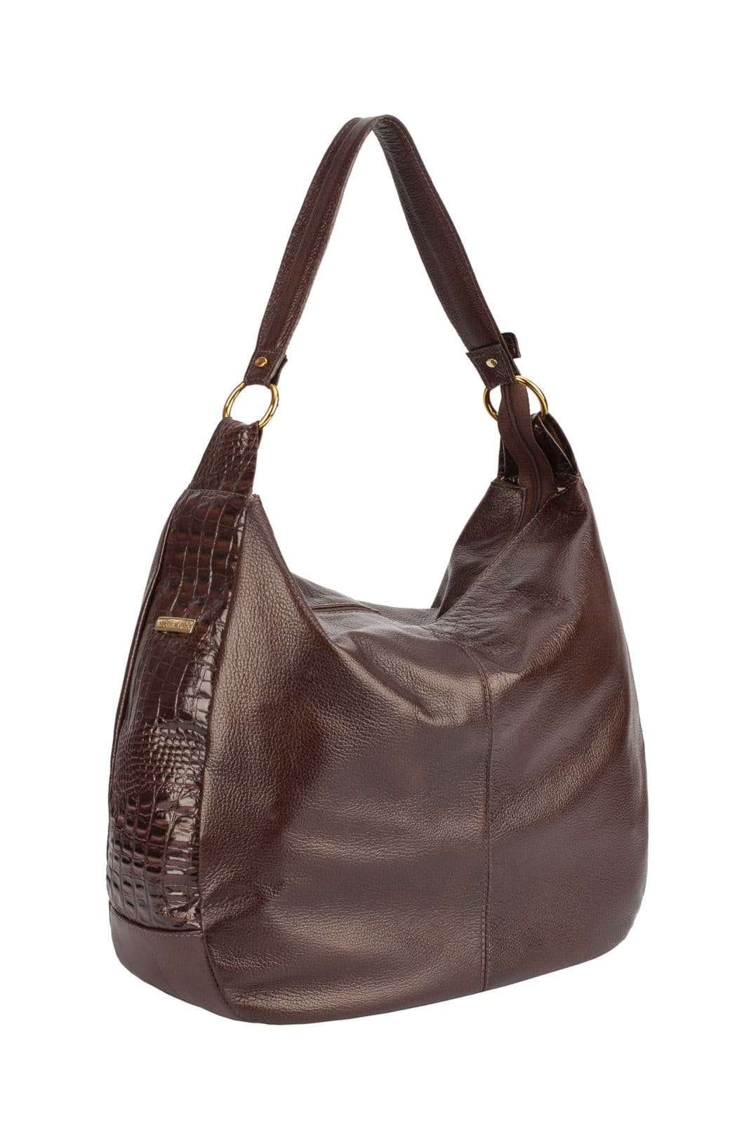 Vista 2 Bolsa saco grande de couro liso Carla - Café Andrea Vinci vermelho