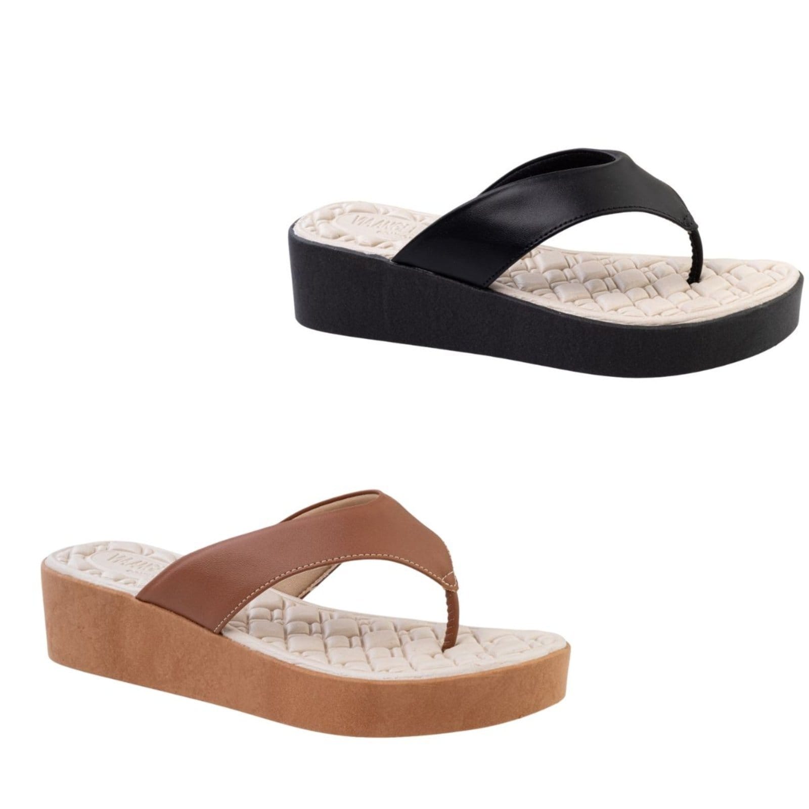 KIt 2 Tamanco Feminino Anabela Plataforma Conforto Macio Anatômico Via Angel 8504 Preto e Caramelo