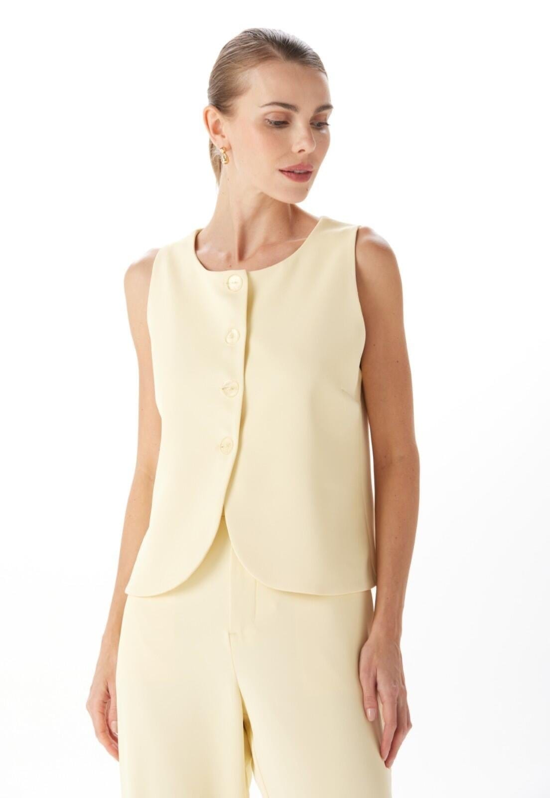 Vista 2 Colete Alfaiataria Com Botões Traymon Manteiga Traymon amarelo