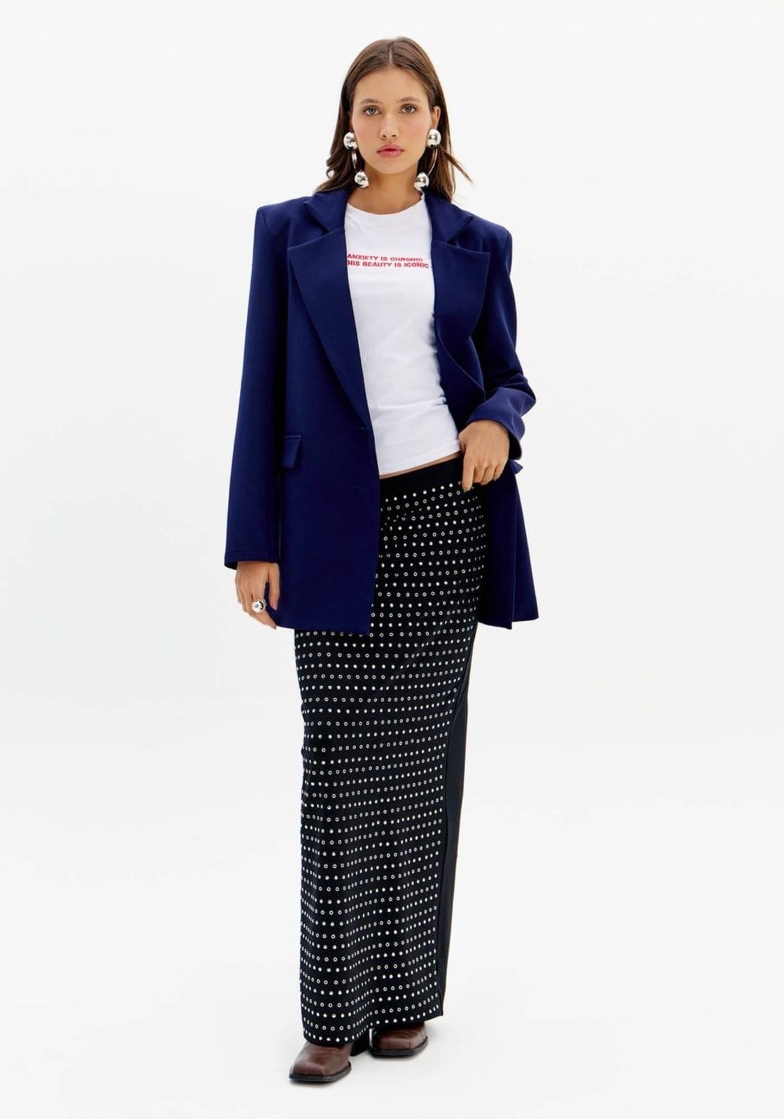 Saia Midi com Brilhos e Fenda