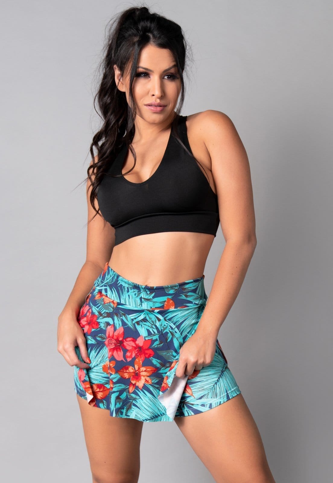 Short Saia MVB Modas Tapa Bumbum Fitness Suplex Estampado Amazônia