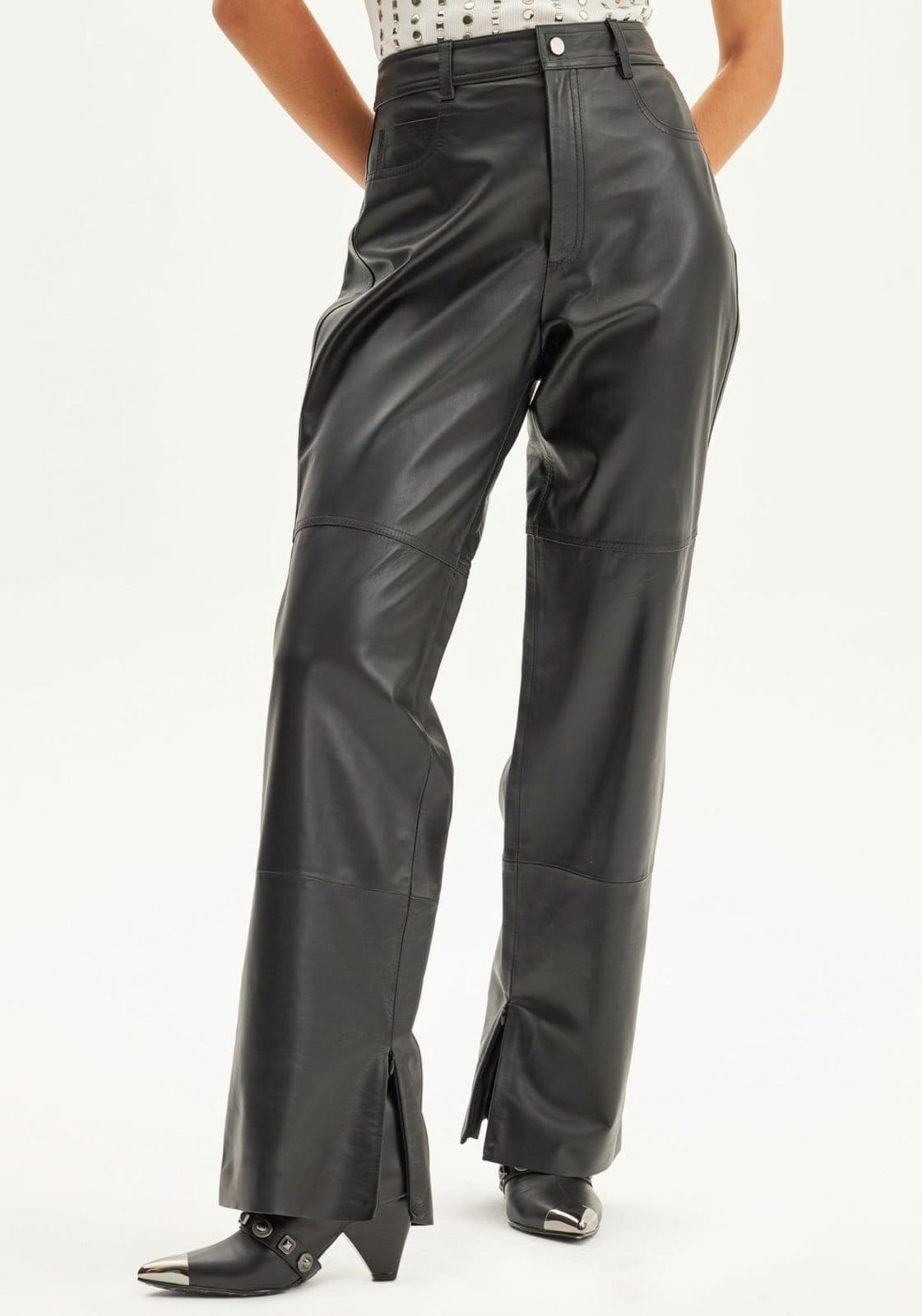 Vista 2 Calça De Couro Reta Lança Perfume preto