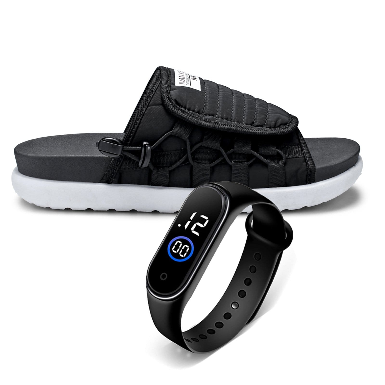 Chinelo Masculino Slide Com Relógio Confortável Anatômico Macio Moderno Antiderrapante