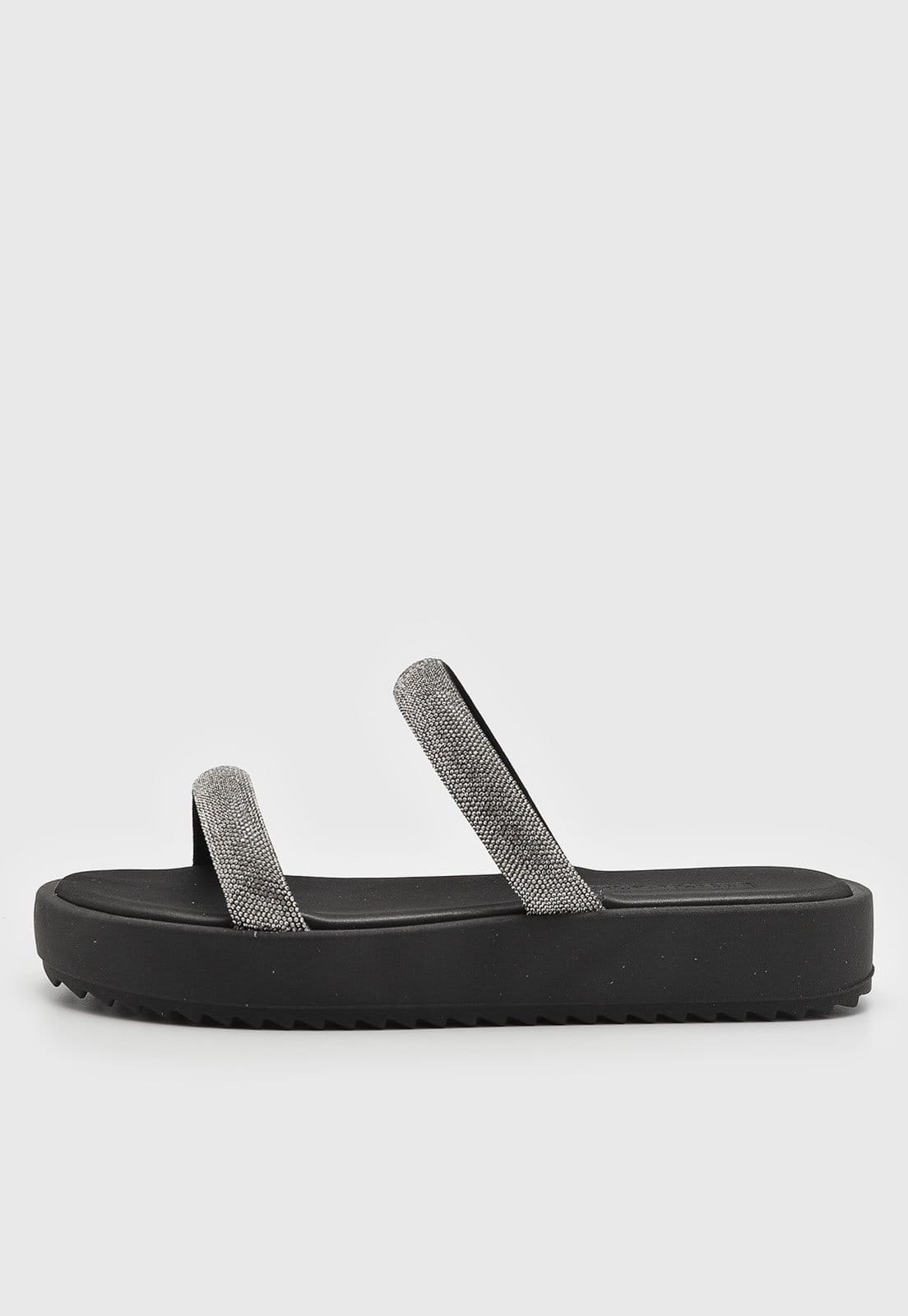 Sandália Feminina Moleca Tiras Brilho Preta