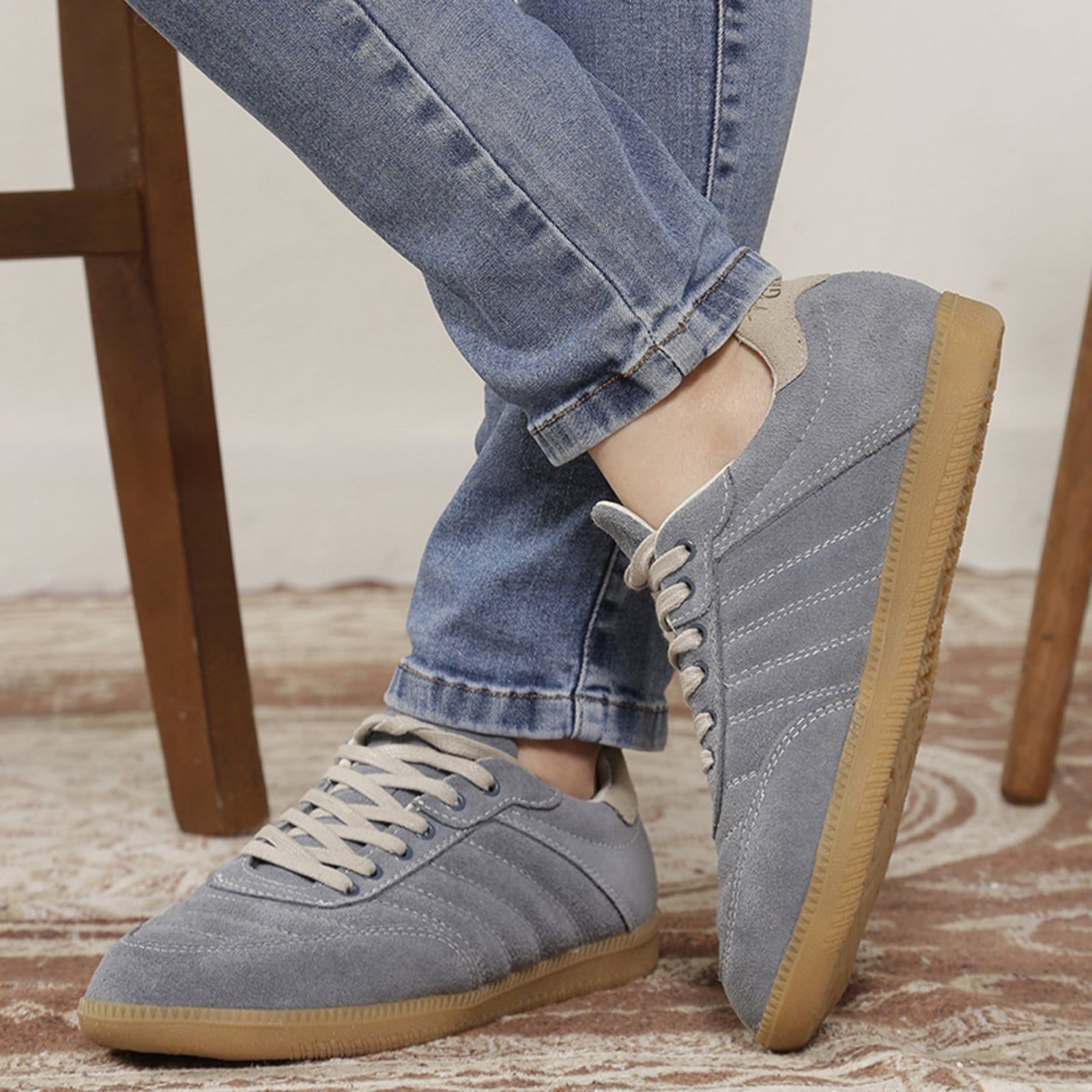 Vista 2 Tênis Feminino Couro Legítimo Amanda Estilo Casual Ultra Resistente Confortável Macio Jeans super shoes azul
