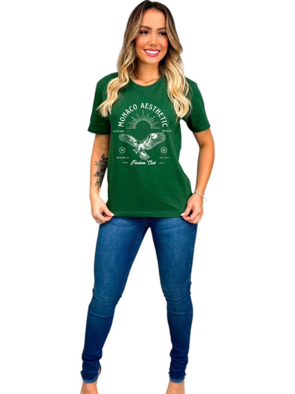 Vista 2 Camiseta Cianitas Estampa Águia Monaco Cianitas verde