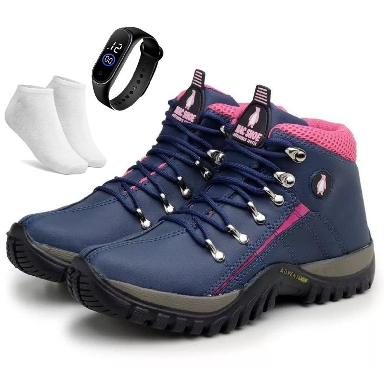 Kit Bota Adventure Bia Ramos para Trilha Confortavel Feminina Pink + Relógio e Meia