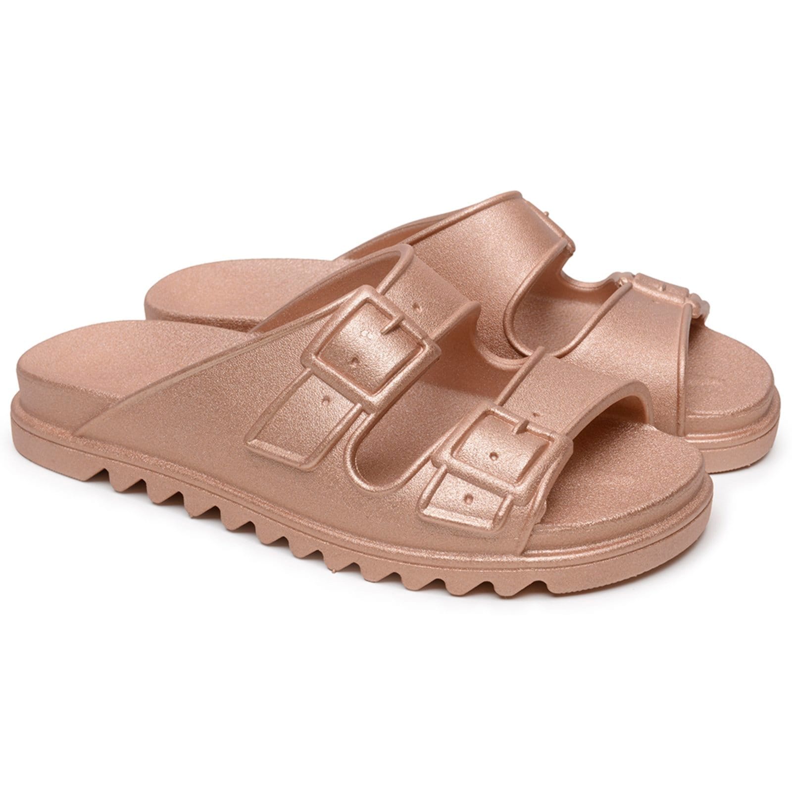 Vista 2 Chinela Feminina Flat A. Andrade Slide Casual Conforto Nuvem Versátil Verão Moda Metalizada Veritimo rosê