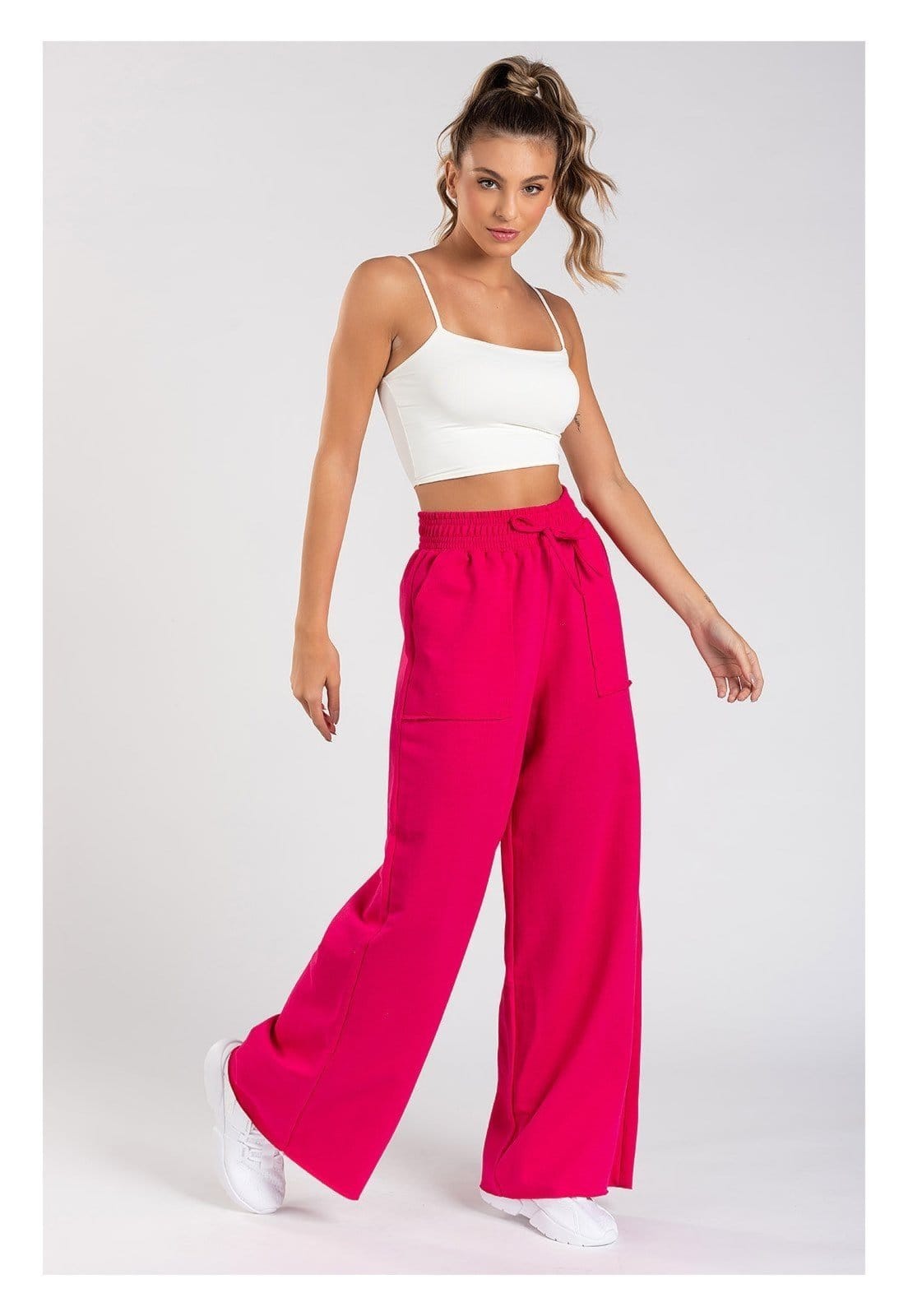 Vista 2 Calça Moletinho Meujeans Wide Leg Meu Jeans pink