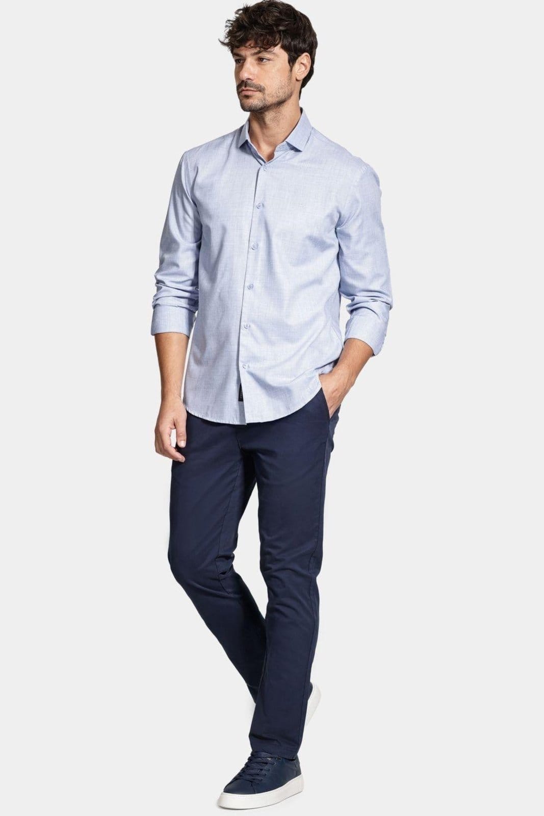 Vista 2 Camisa Aramis Manga Longa Regular Melange Escuro Aramis azul