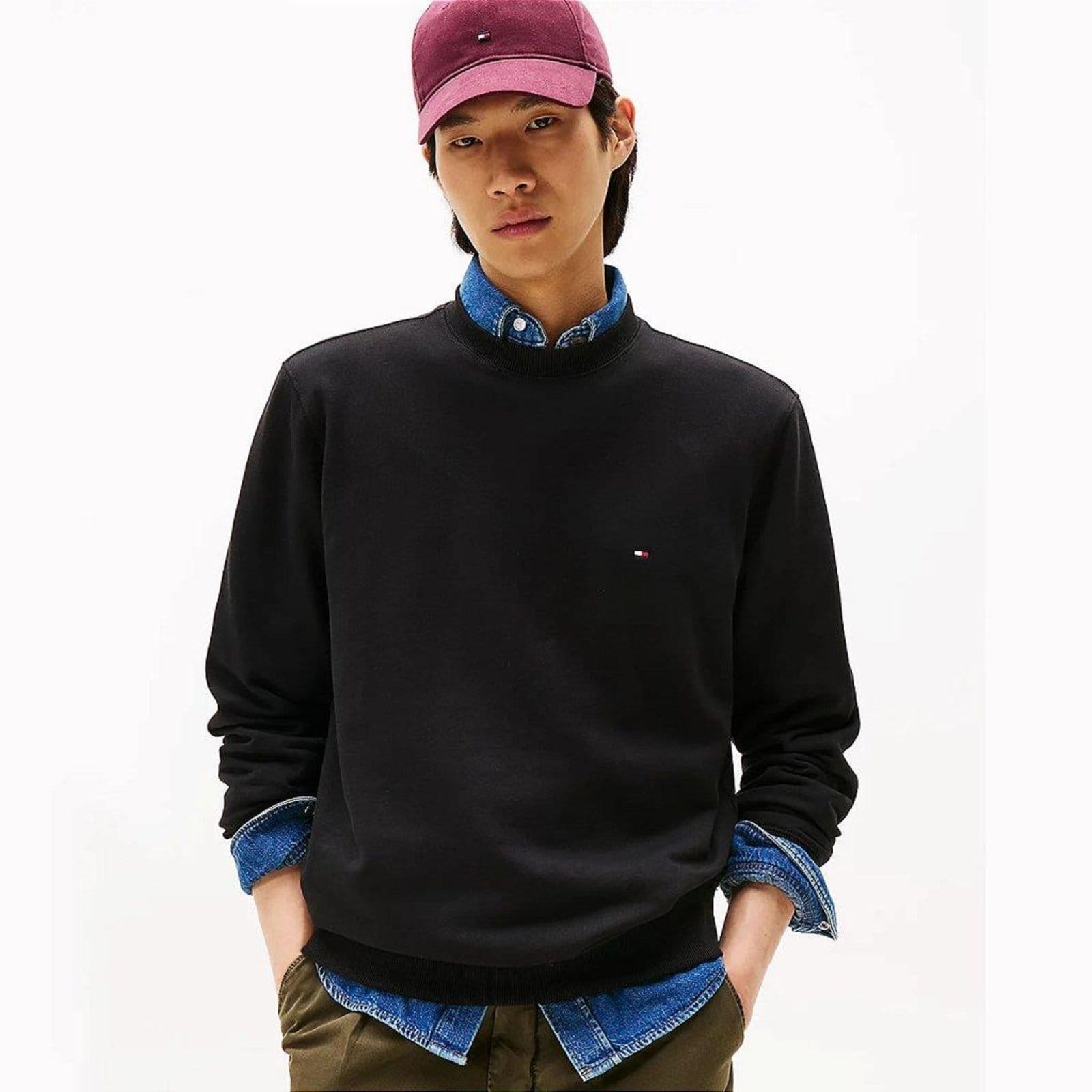 Vista 2 Moletom Tommy Hilfiger Casaco Terry Crew Masculino Tommy Hilfiger preto